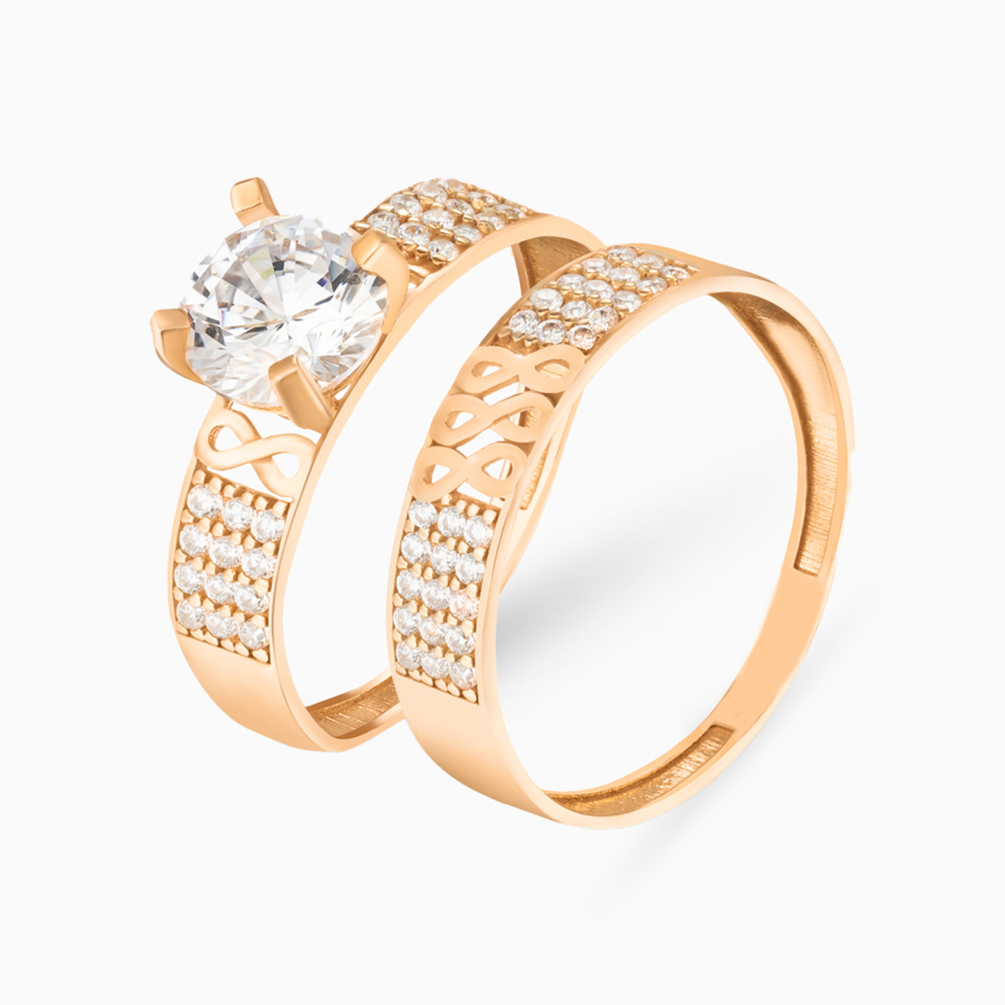 Circle Cubic Zirconia Twin Rings in 21K Gold