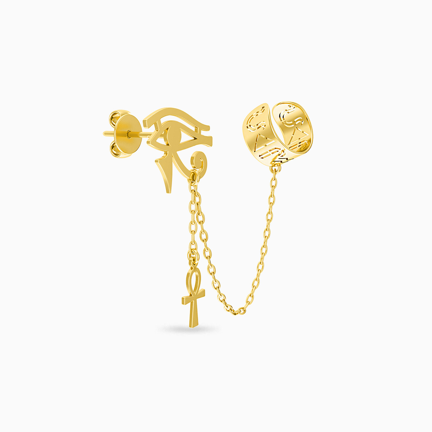 Egyptian Symbol Cuff Earring in 18K Gold - 1 piece - 2 Egyptian Symbol Cuff Earring in 18K Gold - 1 piece - 2