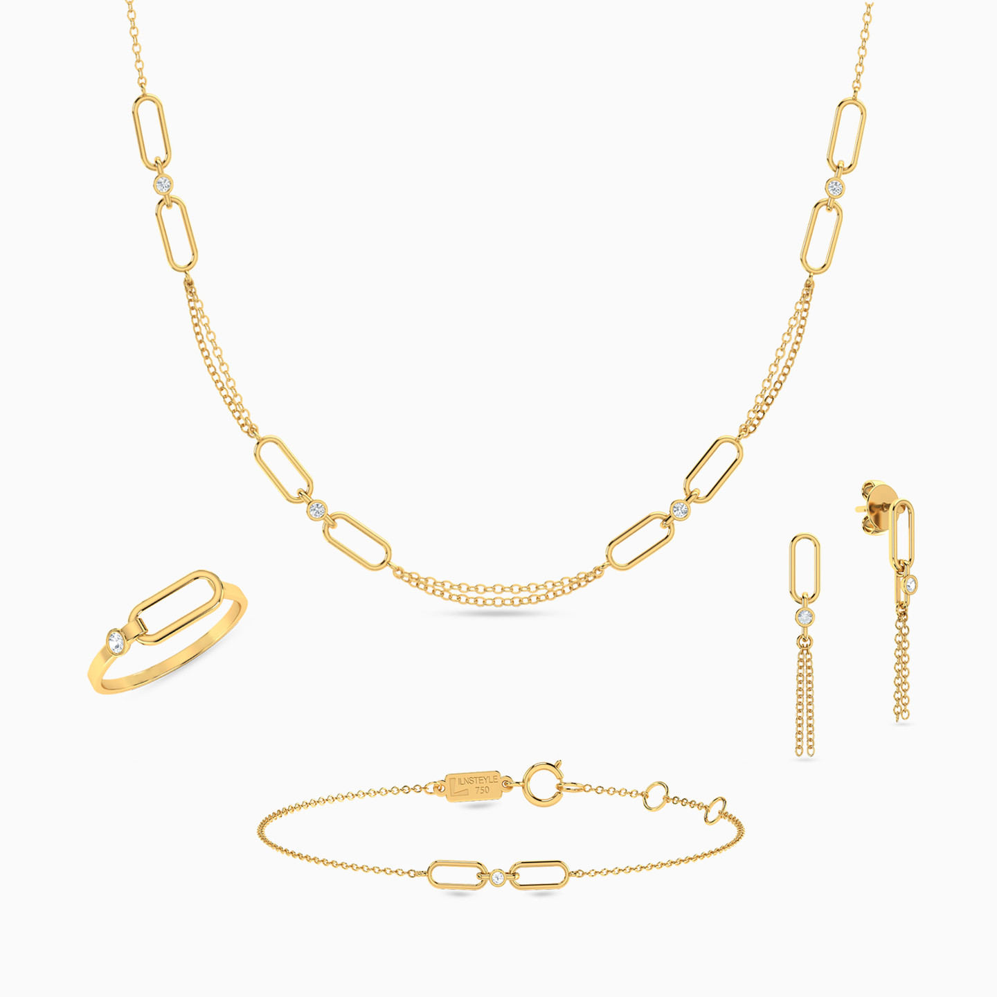 Multi Shaped Cubic Zirconia Full Jewelry Set in 18K Gold (4 Pieces) Multi Shaped Cubic Zirconia Full Jewelry Set in 18K Gold (4 Pieces)