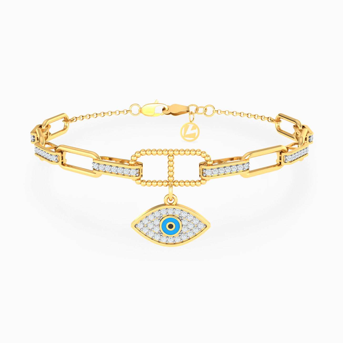 أسورة بسلسلة ذهب عيار 18 قيراط شكل عين  مزينة بأحجار زركون ومطلية بالمنيا