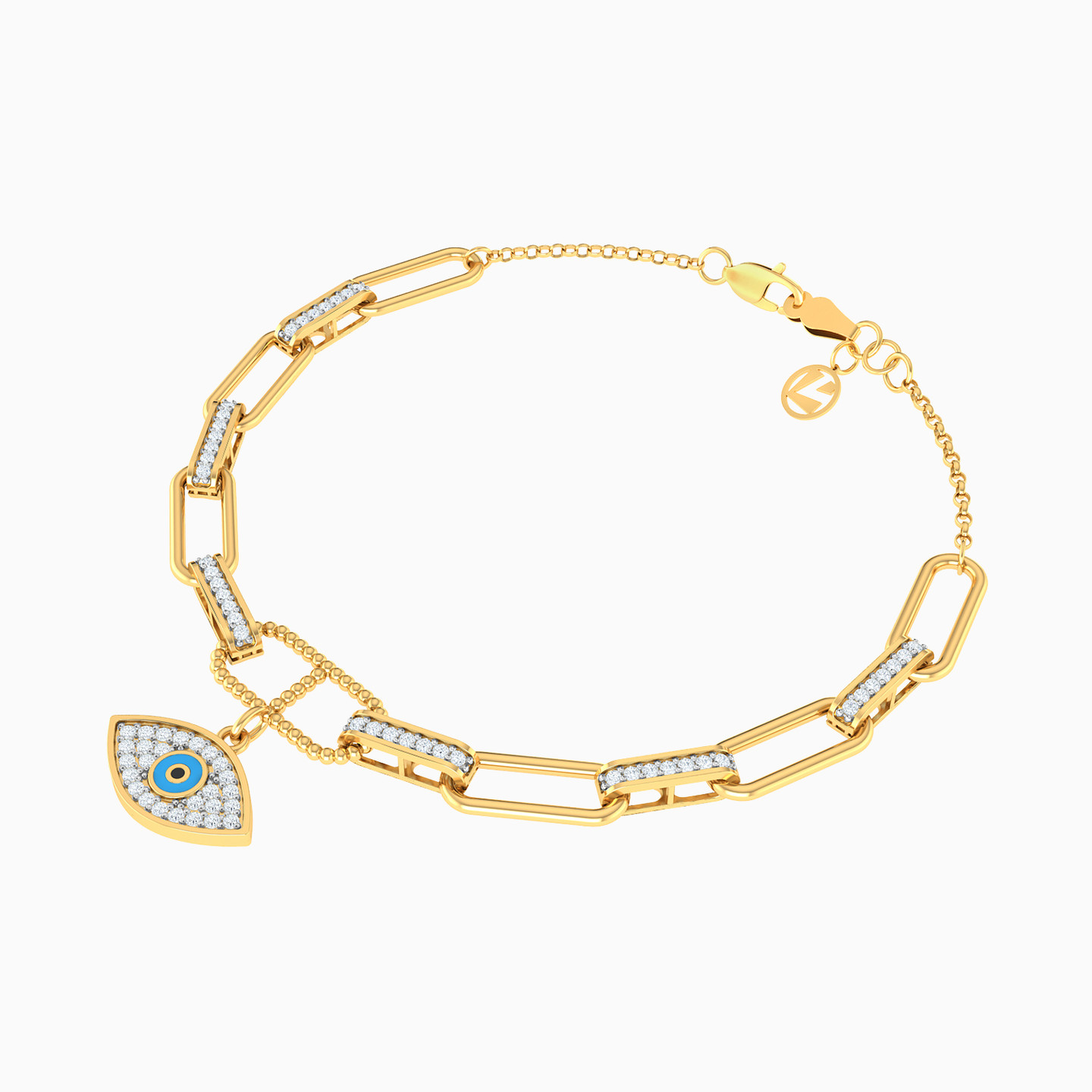 أسورة بسلسلة ذهب عيار 18 قيراط شكل عين  مزينة بأحجار زركون ومطلية بالمنيا - 2