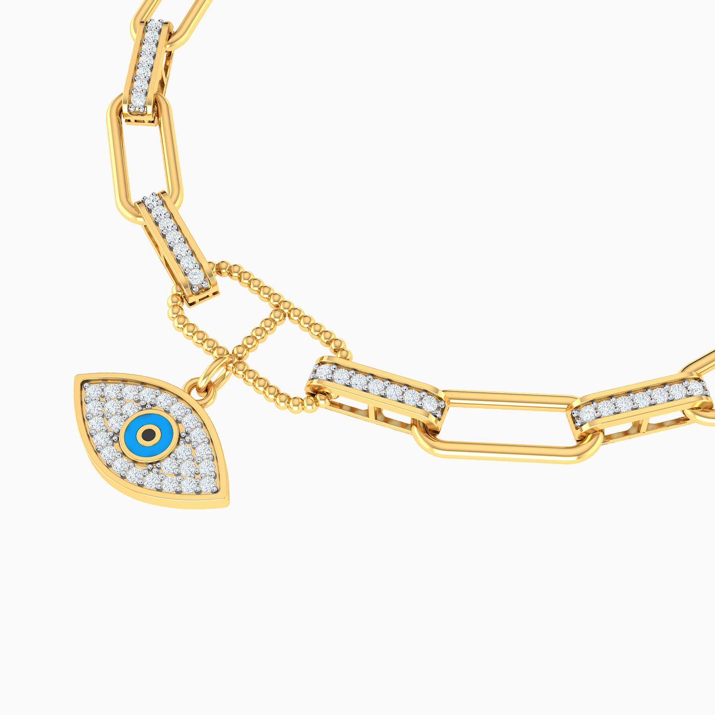 أسورة بسلسلة ذهب عيار 18 قيراط شكل عين  مزينة بأحجار زركون ومطلية بالمنيا - 3