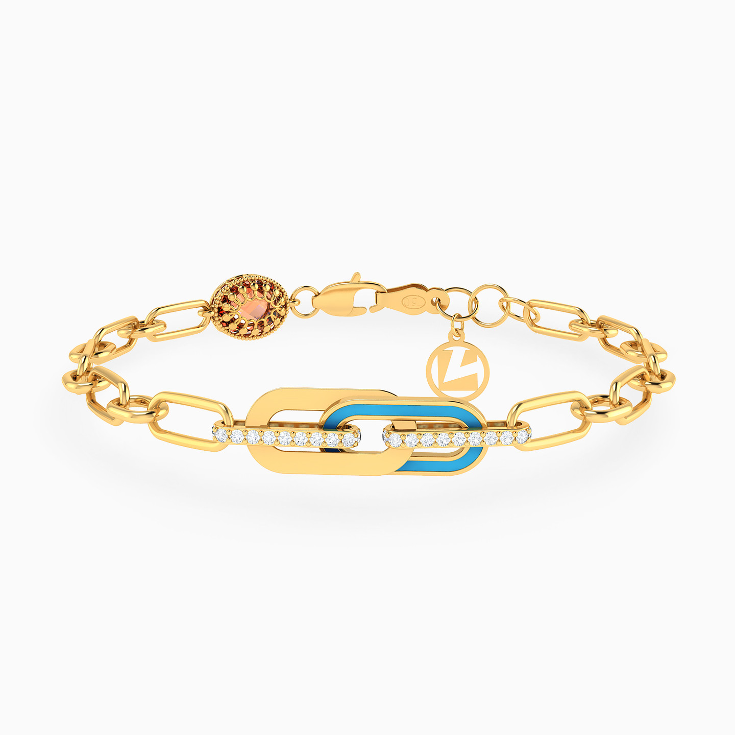 Links Colored Stones & Enamel Coated Chain Bracelet in 18K Gold Links Colored Stones & Enamel Coated Chain Bracelet in 18K Gold