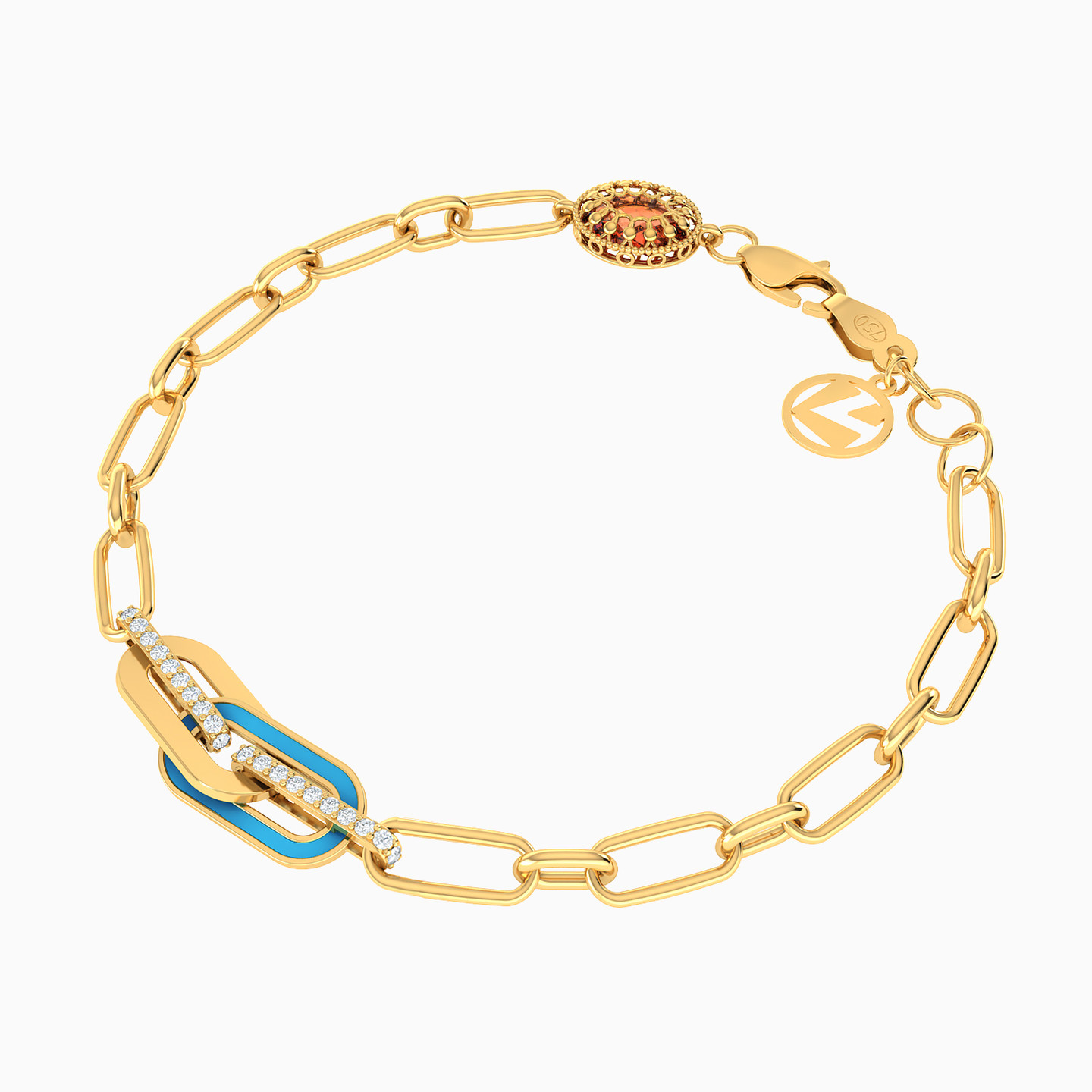 Links Colored Stones & Enamel Coated Chain Bracelet in 18K Gold - 2 Links Colored Stones & Enamel Coated Chain Bracelet in 18K Gold - 2