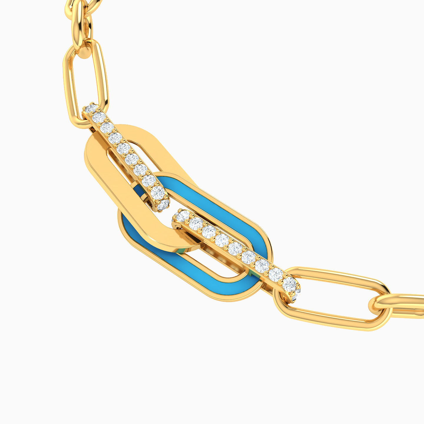 Links Colored Stones & Enamel Coated Chain Bracelet in 18K Gold - 3 Links Colored Stones & Enamel Coated Chain Bracelet in 18K Gold - 3