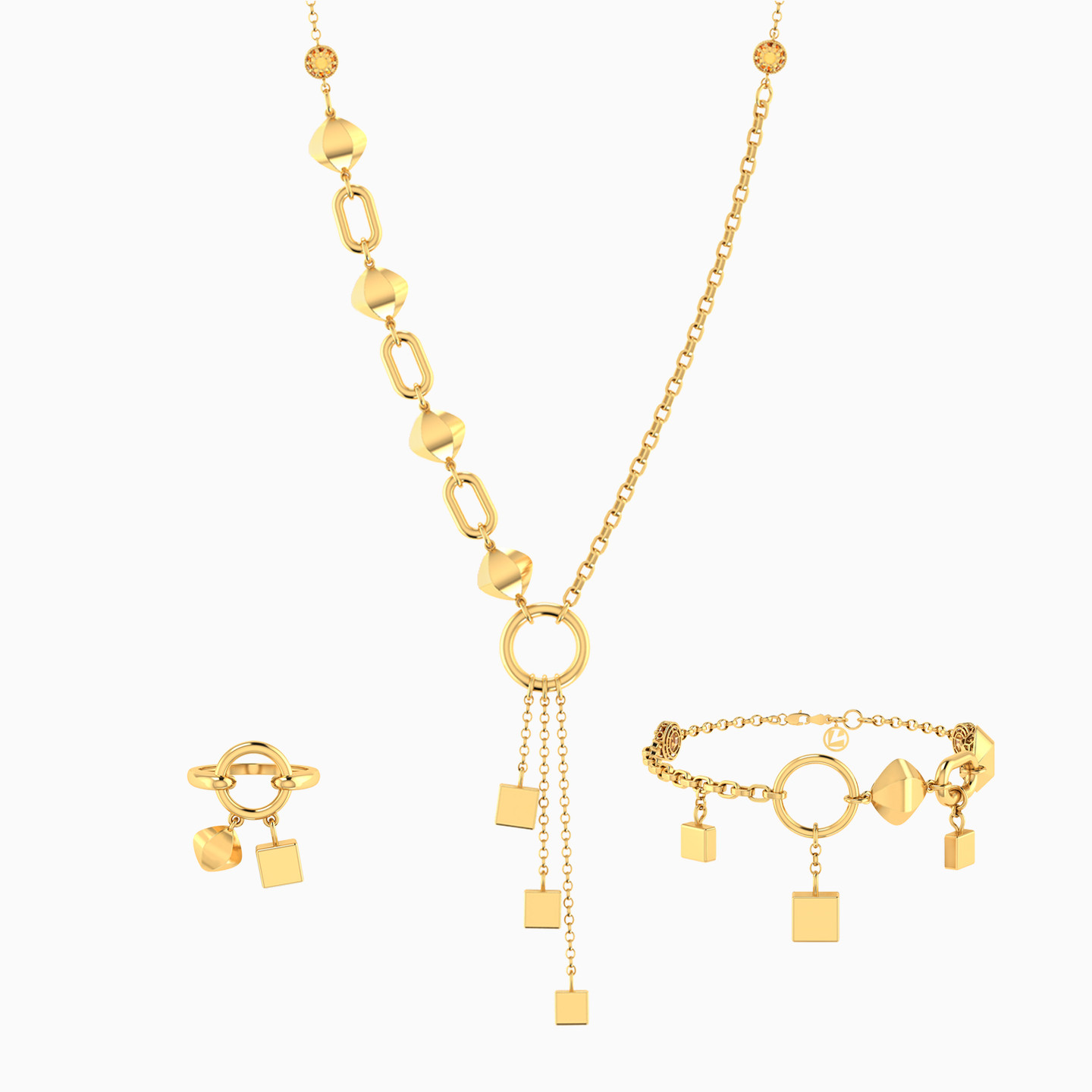 Multi Shaped Jewelry Set in 18K Gold (3 Pieces) Multi Shaped Jewelry Set in 18K Gold (3 Pieces)