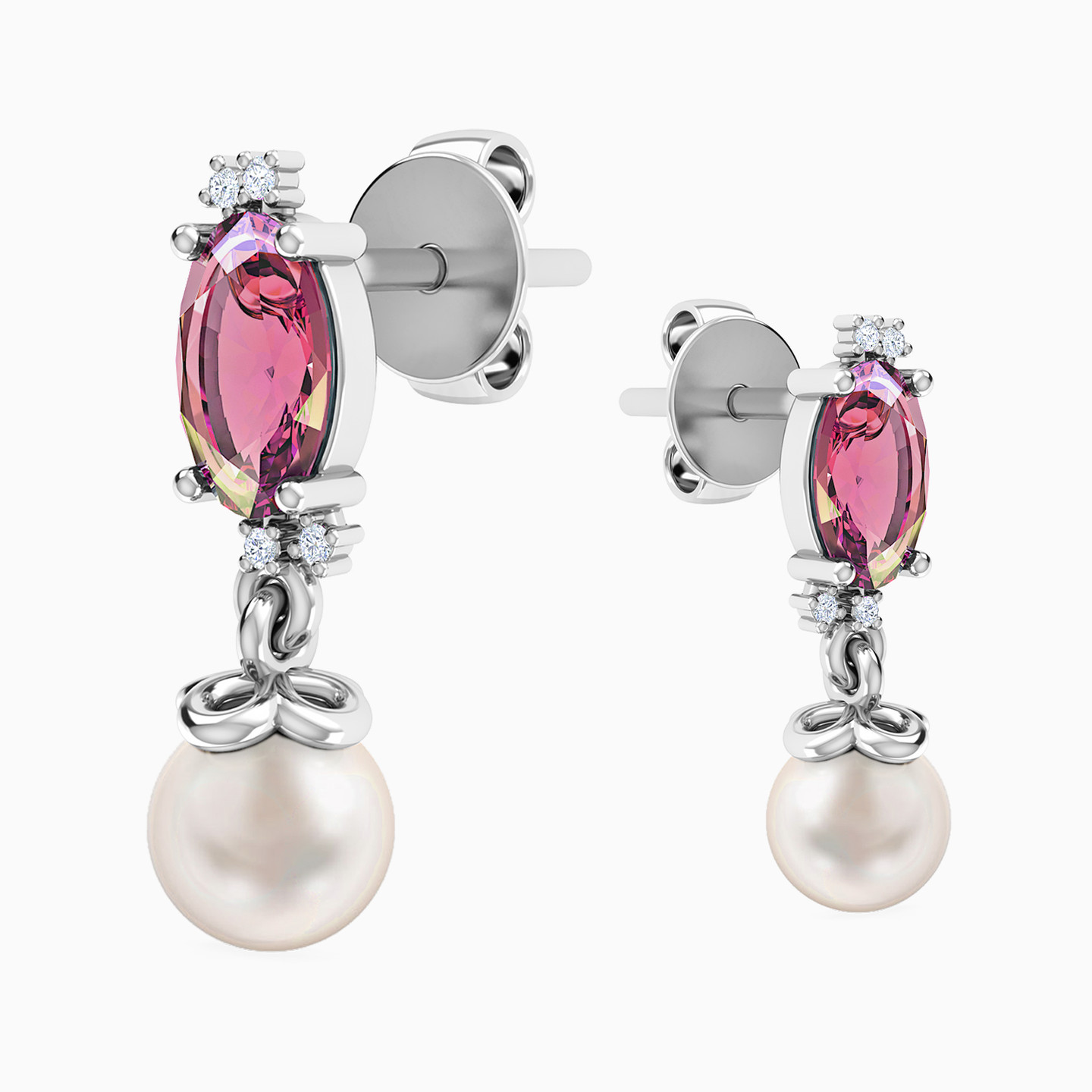 أقراط صغيرة ذهب مستديرة عيار 18 قيراط مزينة بالألماس واللؤلؤ - 3 أقراط صغيرة ذهب مستديرة عيار 18 قيراط مزينة بالألماس واللؤلؤ - 3