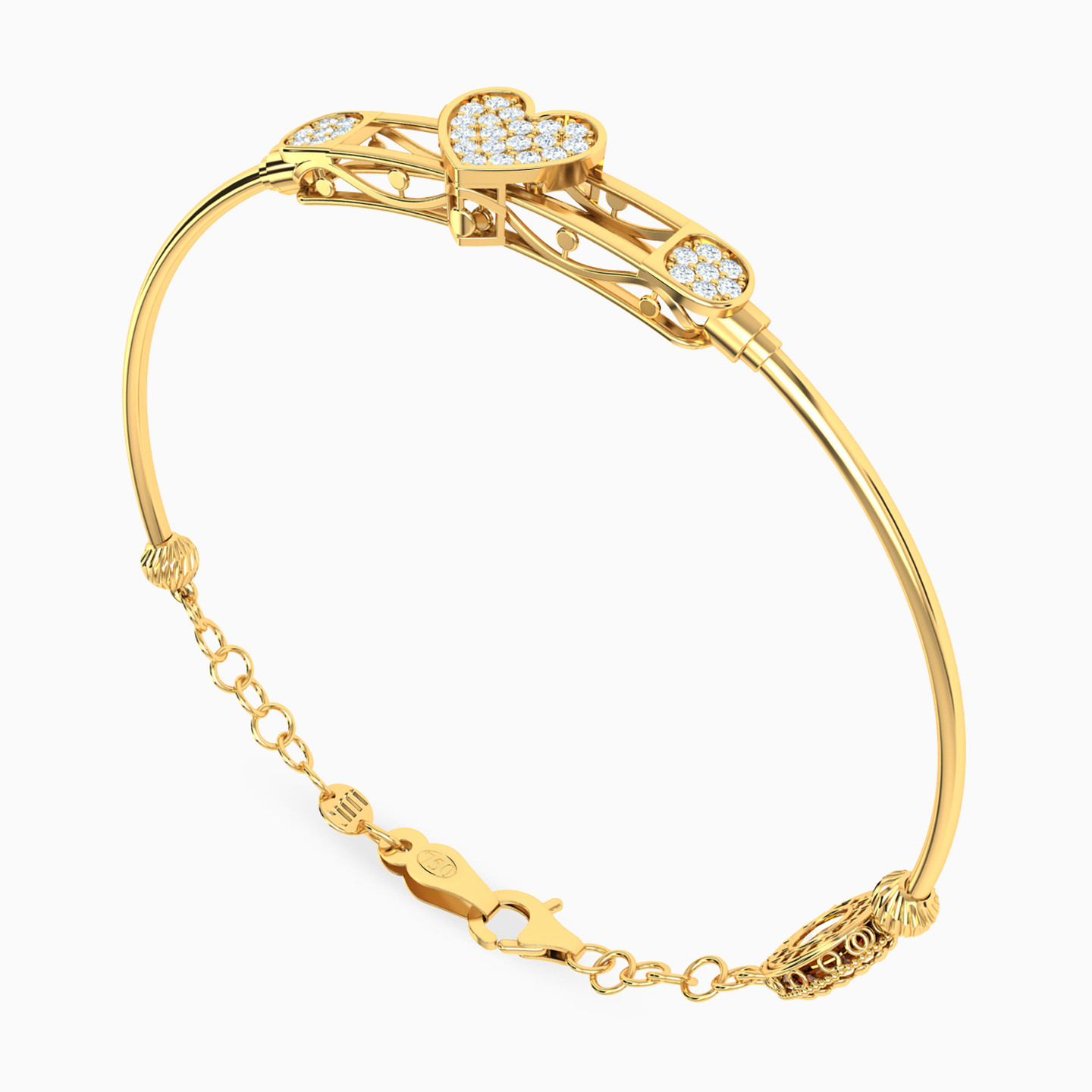 18K Gold Cubic Zirconia Bangle Bracelet - 3