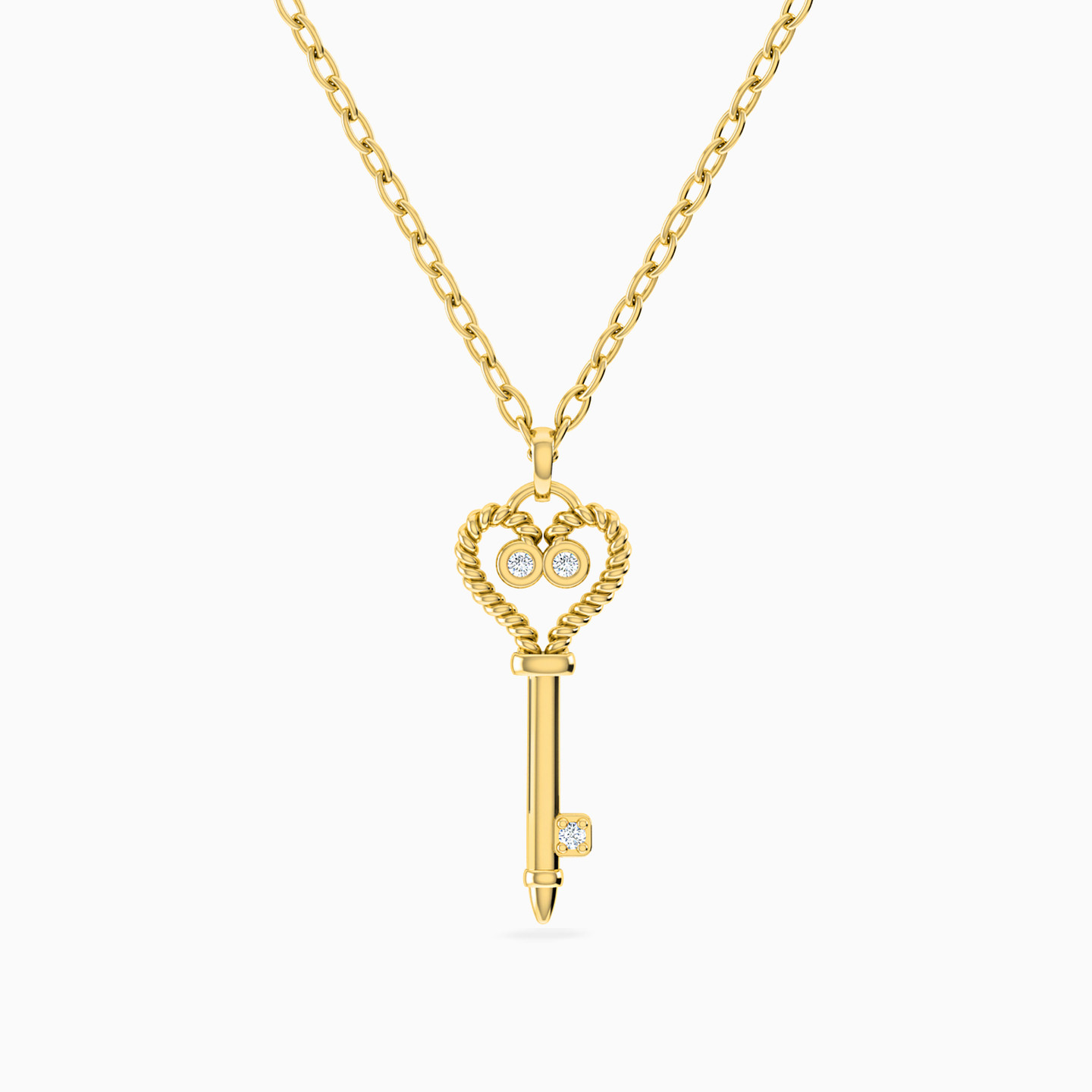 Key Shaped Cubic Zirconia Pendant with 18K Gold Chain