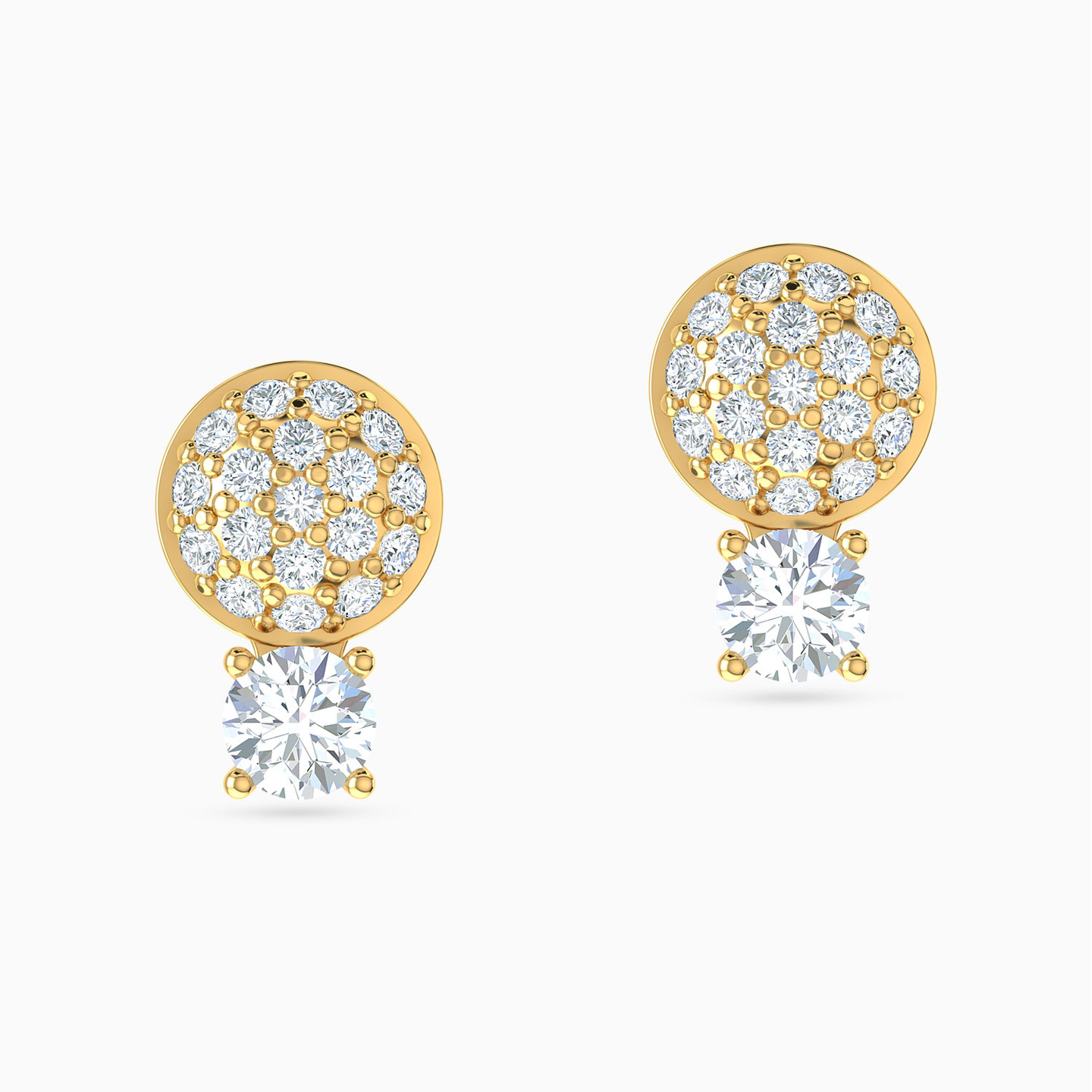 Circle Cubic Zirconia Stud Earrings in 18K Gold - 2 Circle Cubic Zirconia Stud Earrings in 18K Gold - 2