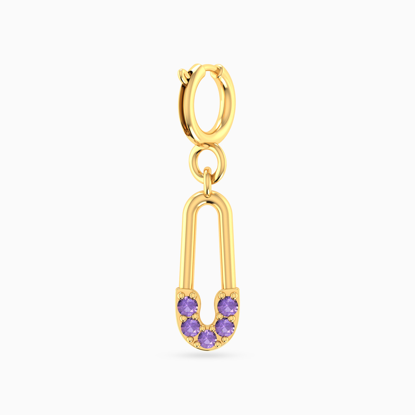 Safety Pin Shaped Purple Stones Charm in 14K Gold Safety Pin Shaped Purple Stones Charm in 14K Gold