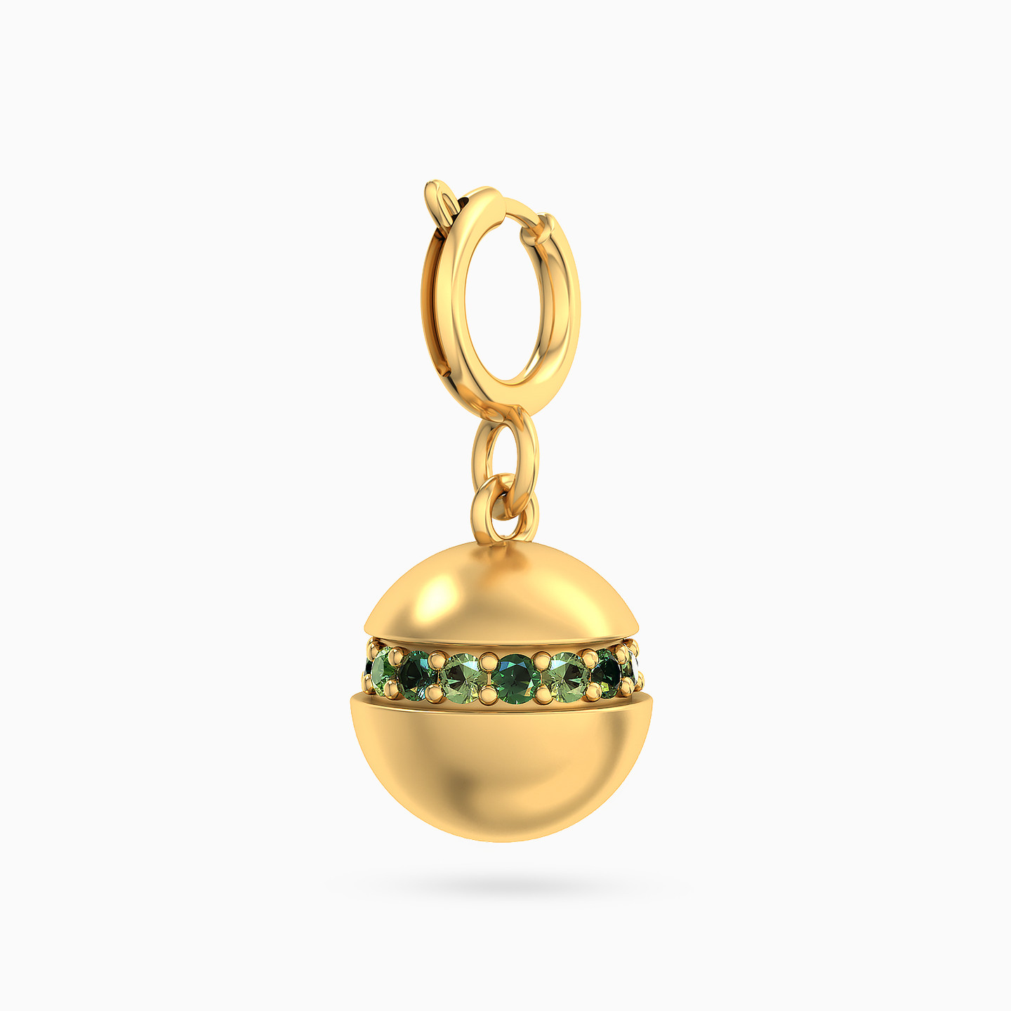 Circle Shaped Green Stones Charm in 14K Gold - 2 Circle Shaped Green Stones Charm in 14K Gold - 2
