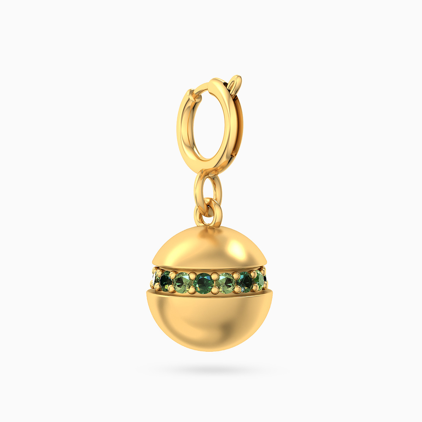 Circle Shaped Green Stones Charm in 14K Gold - 3 Circle Shaped Green Stones Charm in 14K Gold - 3