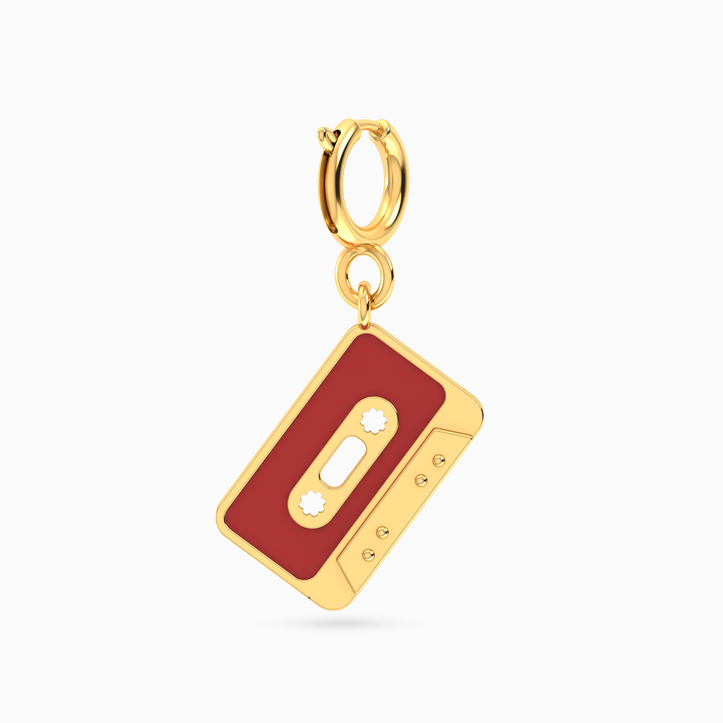 Cassette tape Shaped Enamel Coated Charm in 14K Gold Cassette tape Shaped Enamel Coated Charm in 14K Gold