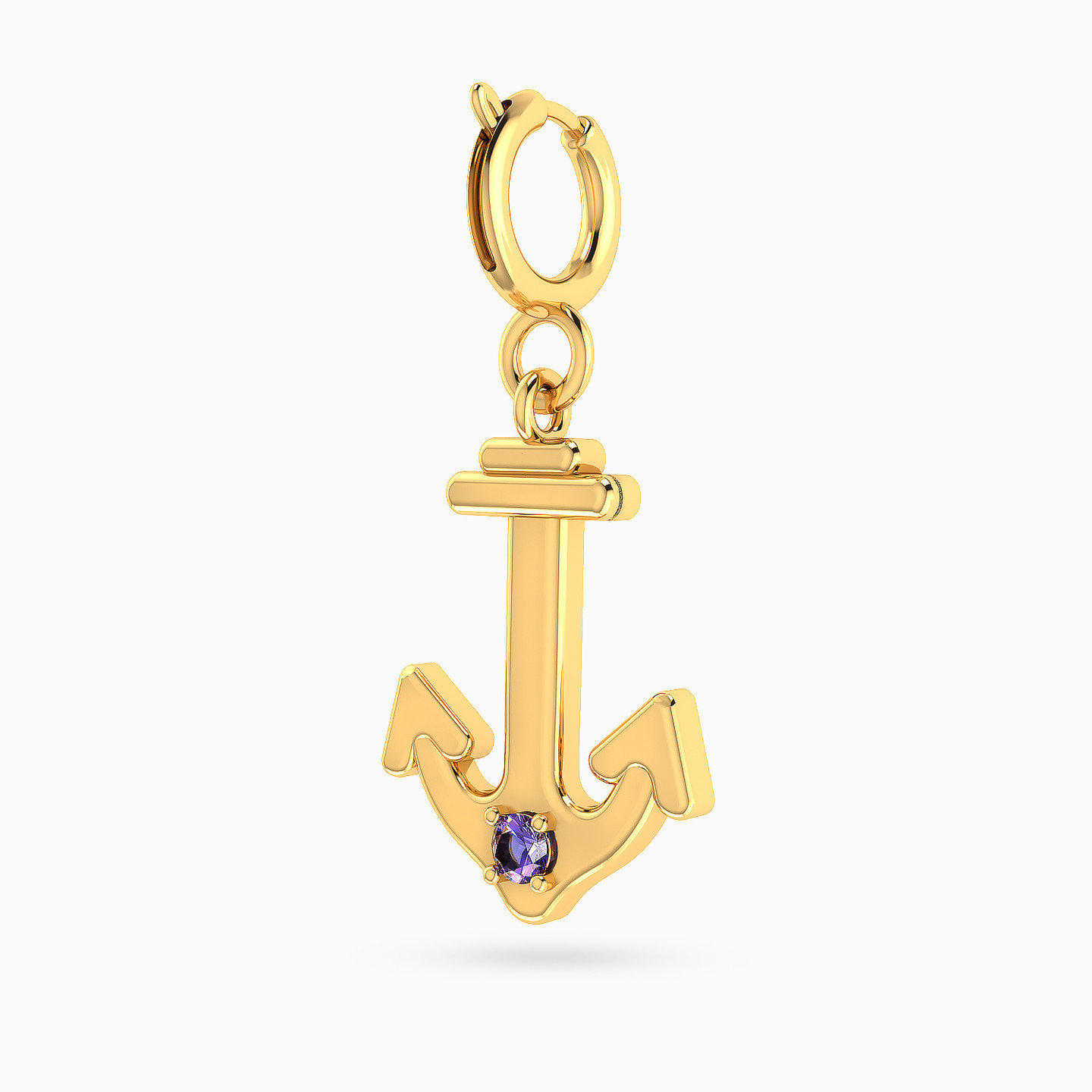 Anchor Shaped Purple Stone Charm in 14K Gold - 2 Anchor Shaped Purple Stone Charm in 14K Gold - 2