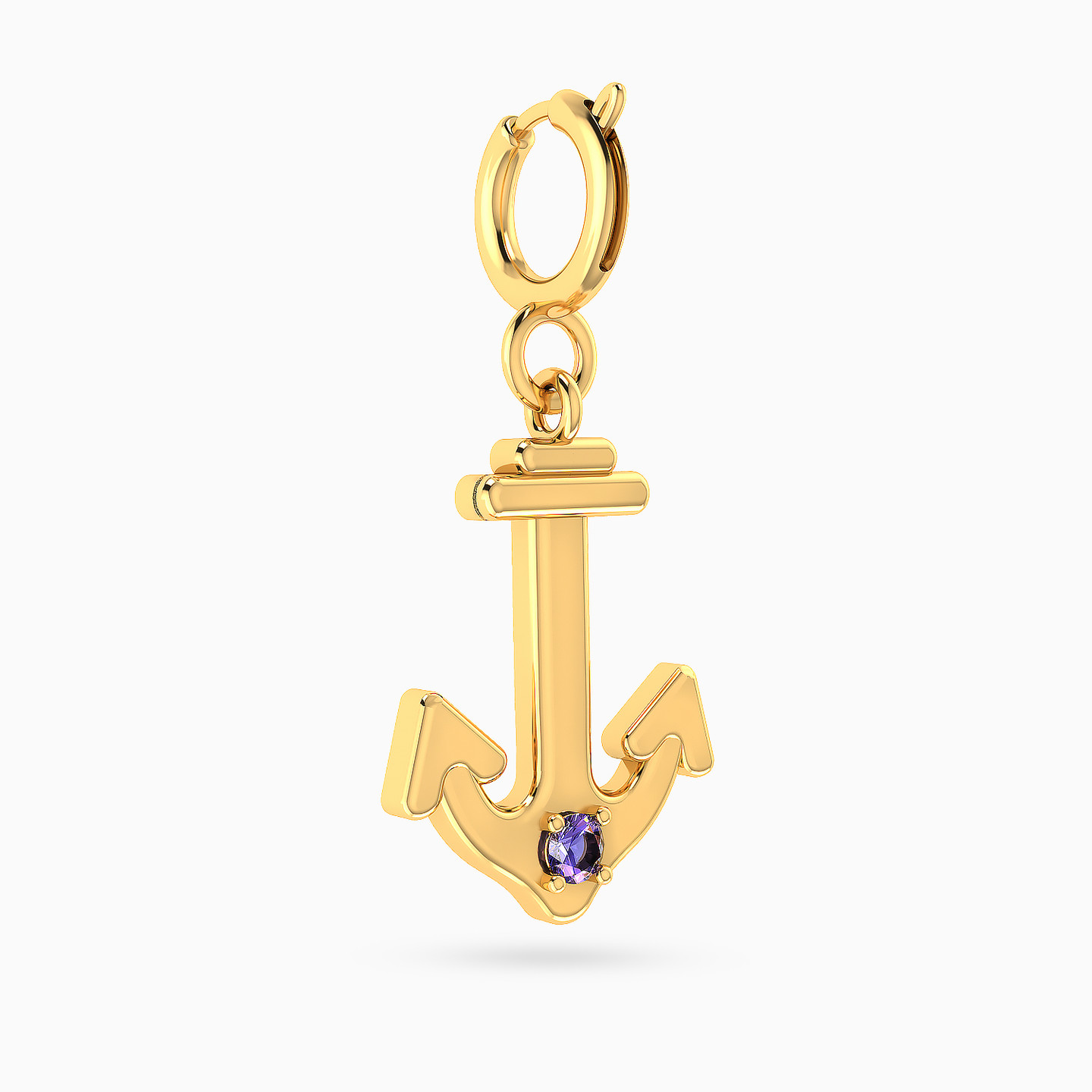 Anchor Shaped Purple Stone Charm in 14K Gold - 3 Anchor Shaped Purple Stone Charm in 14K Gold - 3