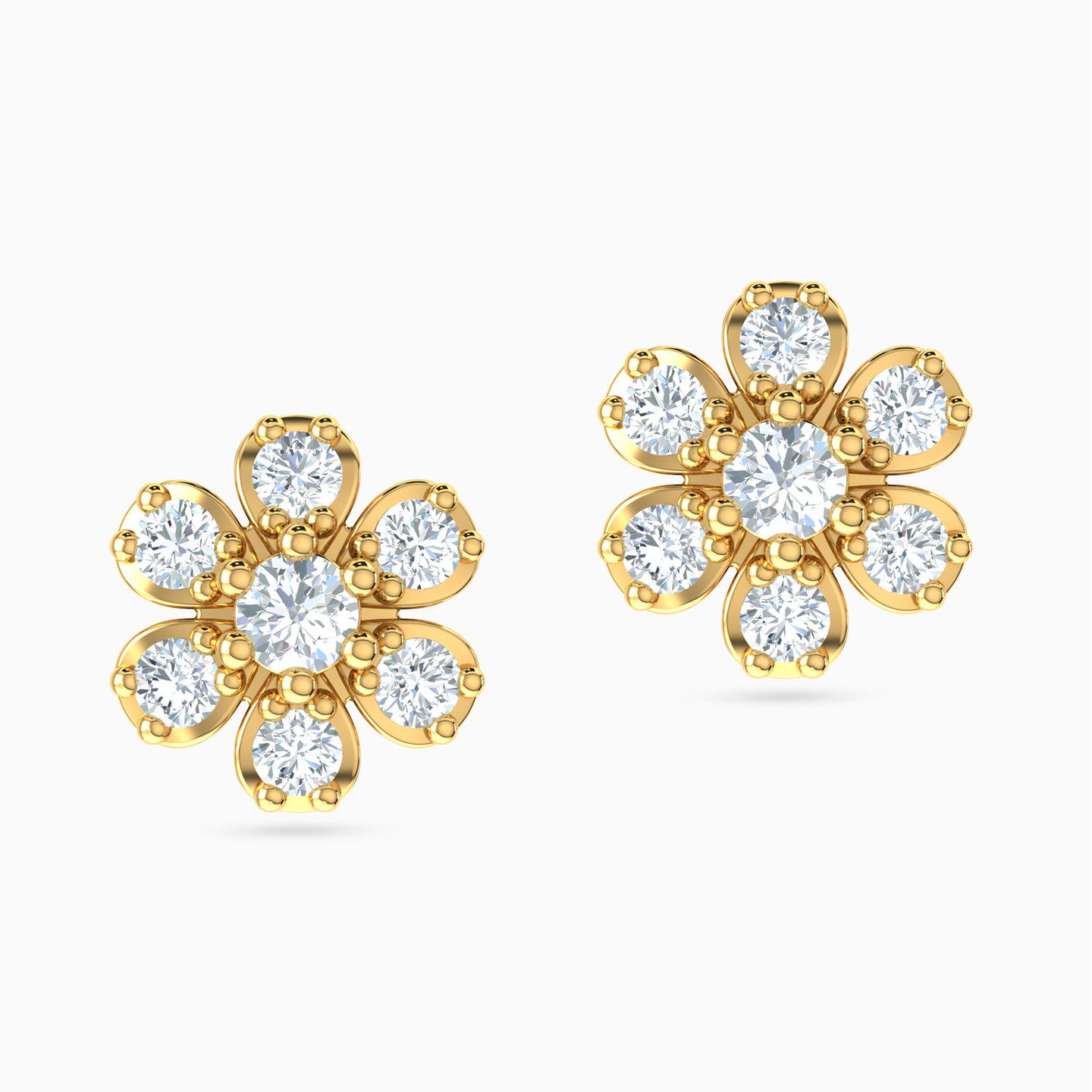 Flower Cubic Zirconia Stud Earrings in 18K Gold