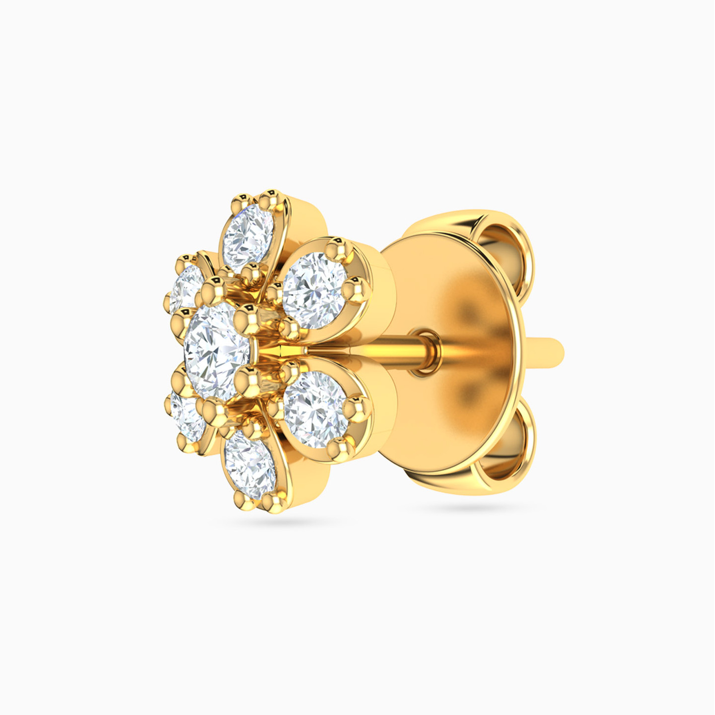 Flower Cubic Zirconia Stud Earrings in 18K Gold - 3