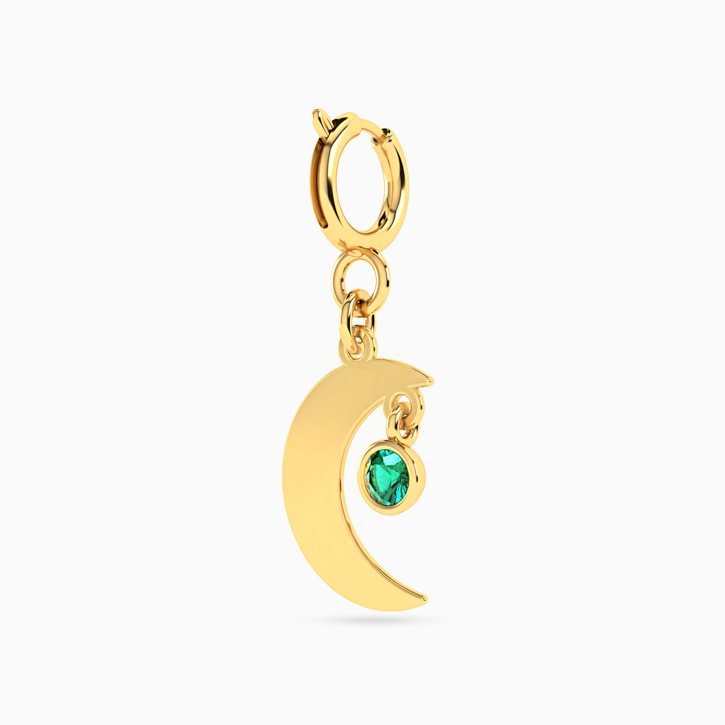 Crescent Moon Shaped Green Stones Charm in 14K Gold - 2 Crescent Moon Shaped Green Stones Charm in 14K Gold - 2