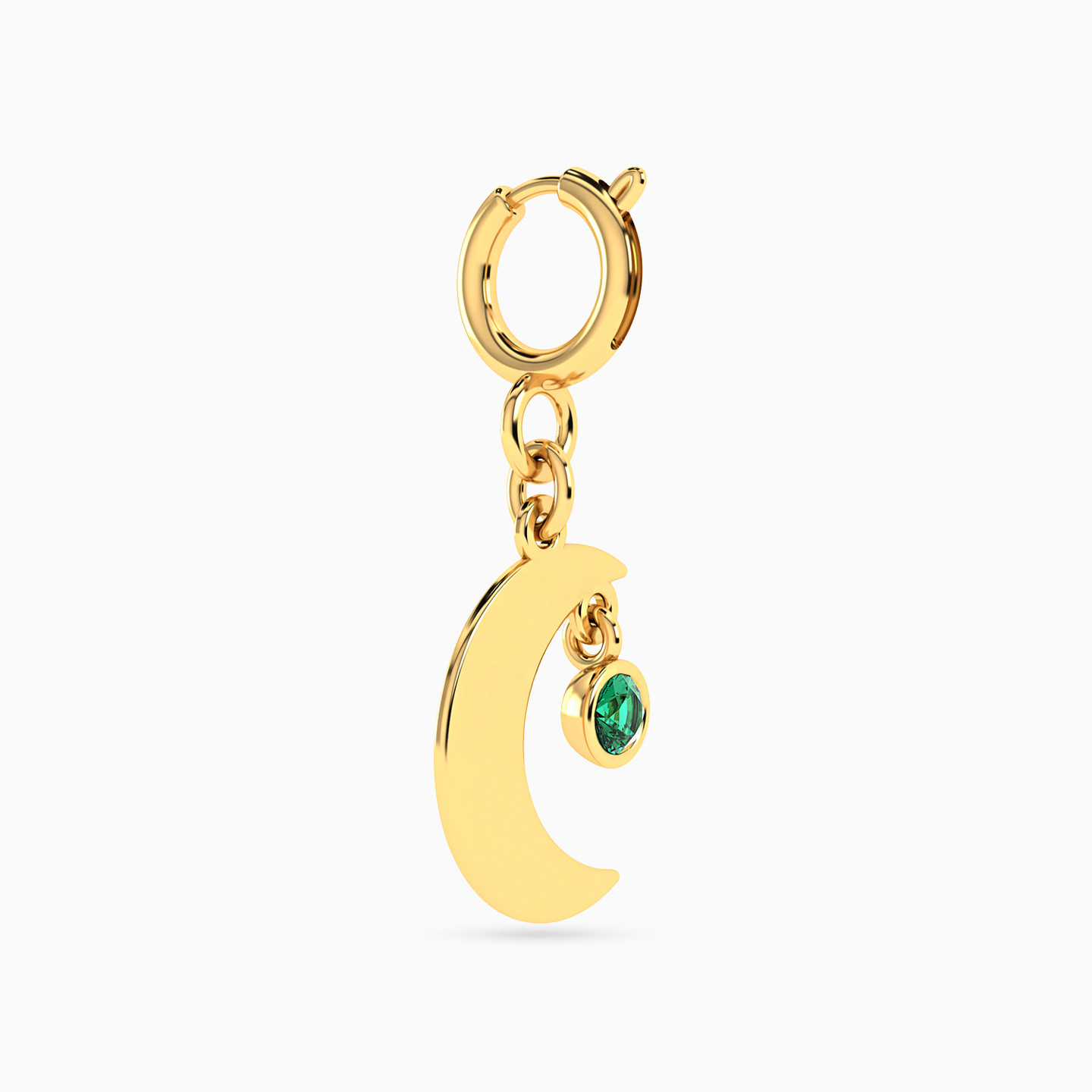 Crescent Moon Shaped Green Stones Charm in 14K Gold - 3 Crescent Moon Shaped Green Stones Charm in 14K Gold - 3