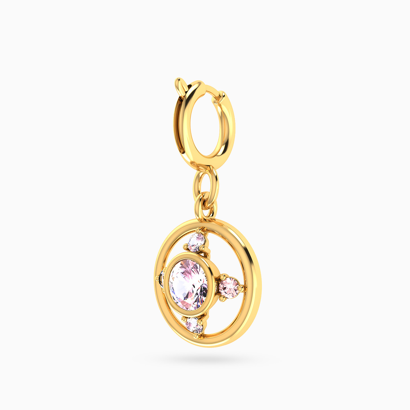 Circle Shaped Rose Stones Charm in 14K Gold - 2 Circle Shaped Rose Stones Charm in 14K Gold - 2