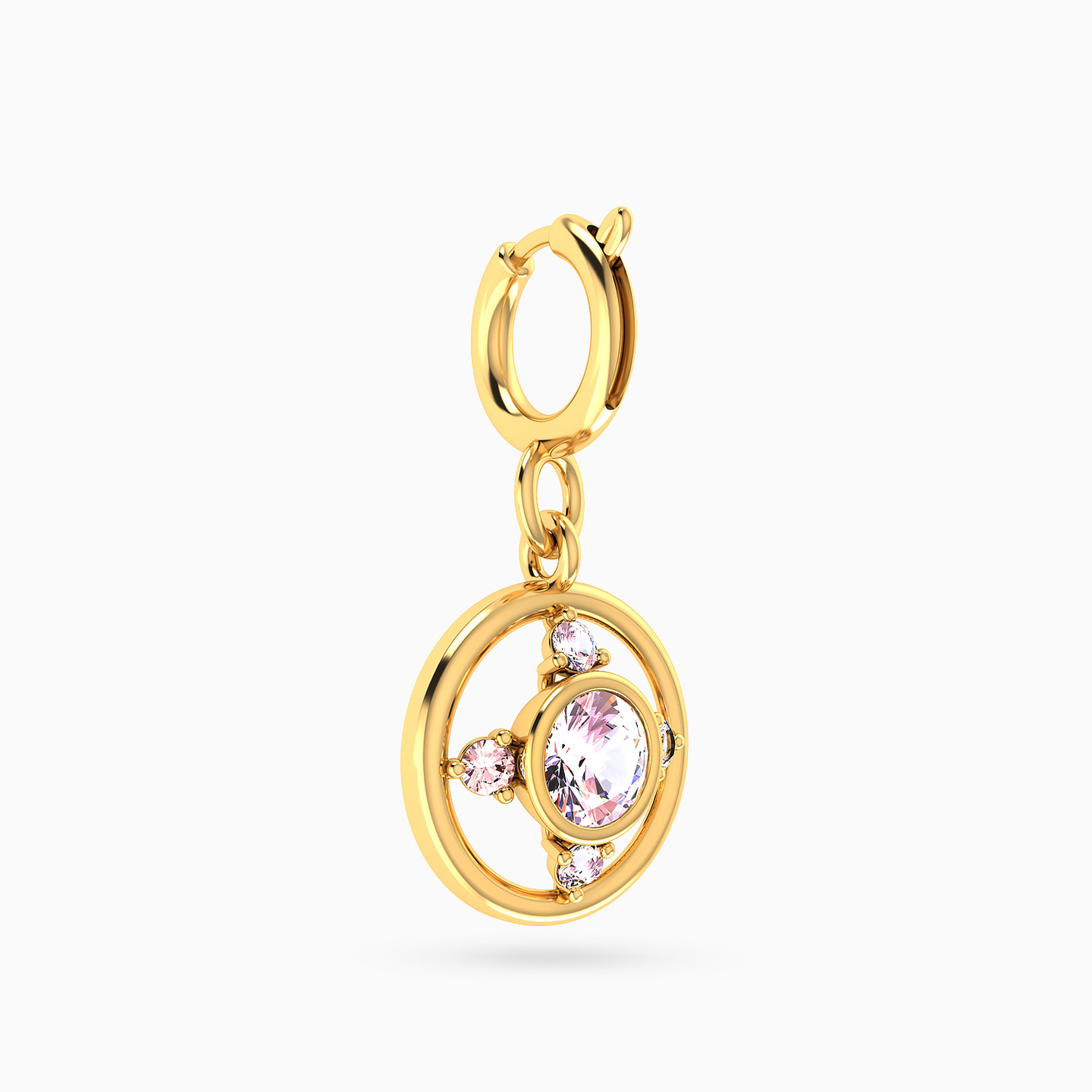 Circle Shaped Rose Stones Charm in 14K Gold - 3 Circle Shaped Rose Stones Charm in 14K Gold - 3
