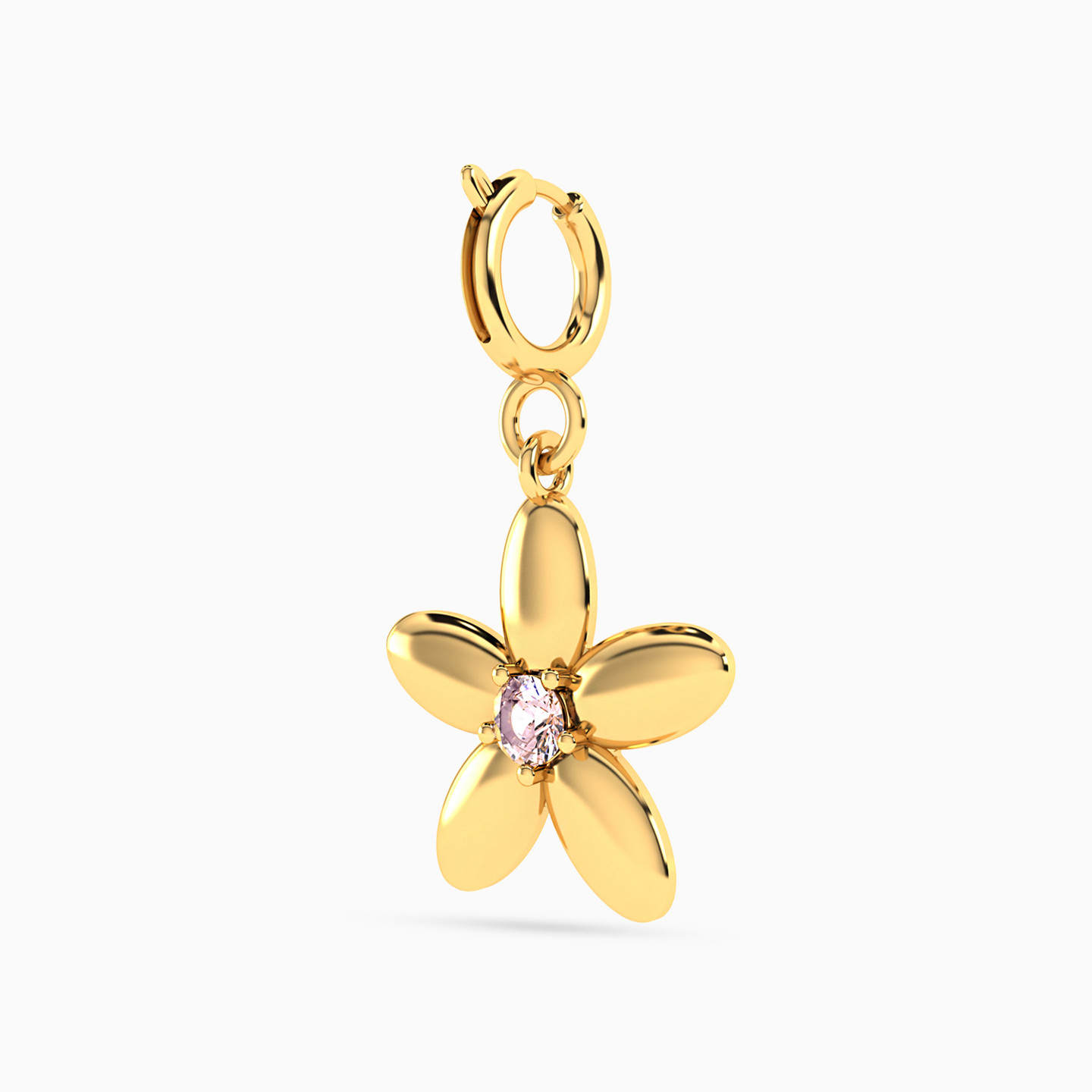 Flower Shaped Rose Stone Charm in 14K Gold - 2 Flower Shaped Rose Stone Charm in 14K Gold - 2