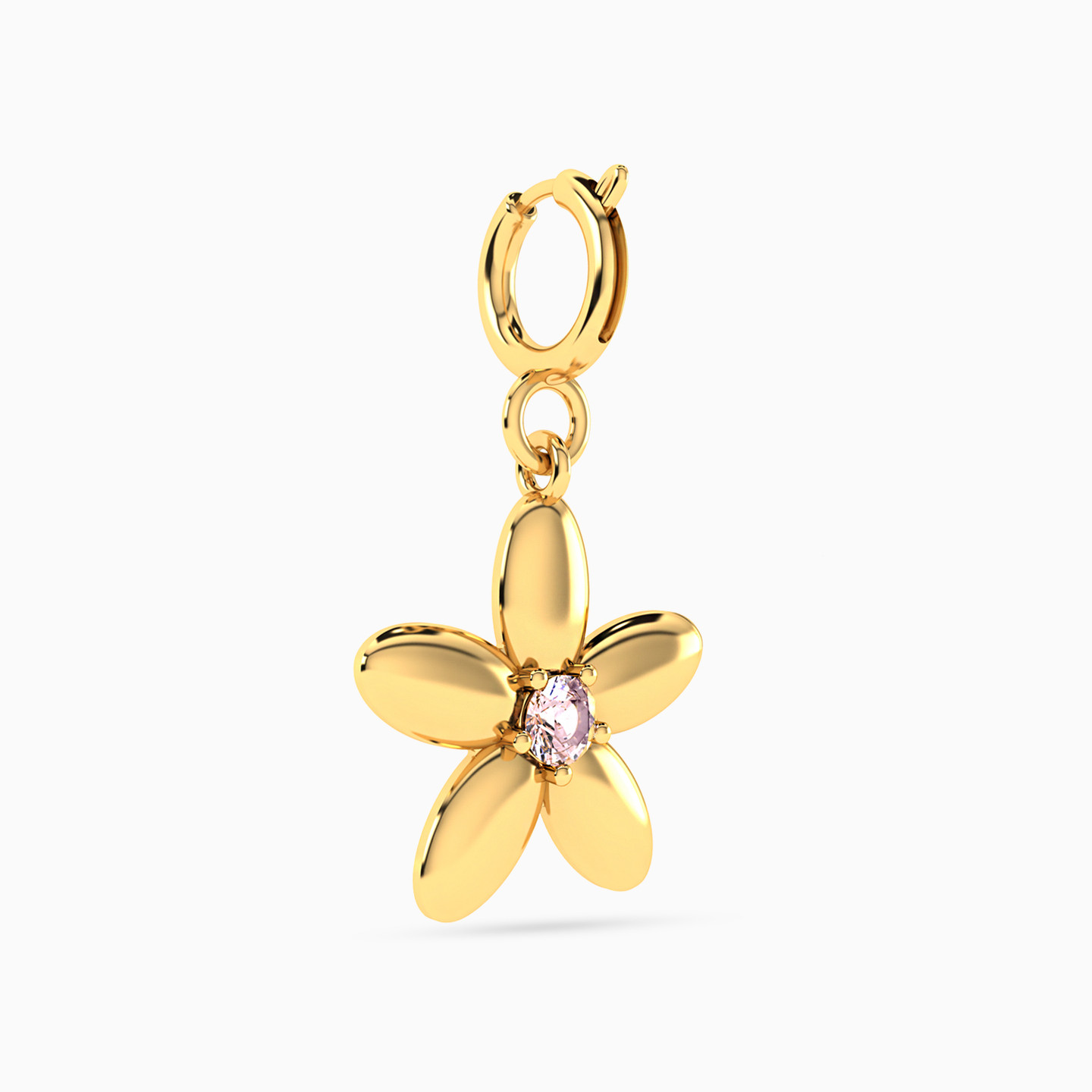 Flower Shaped Rose Stone Charm in 14K Gold - 3 Flower Shaped Rose Stone Charm in 14K Gold - 3