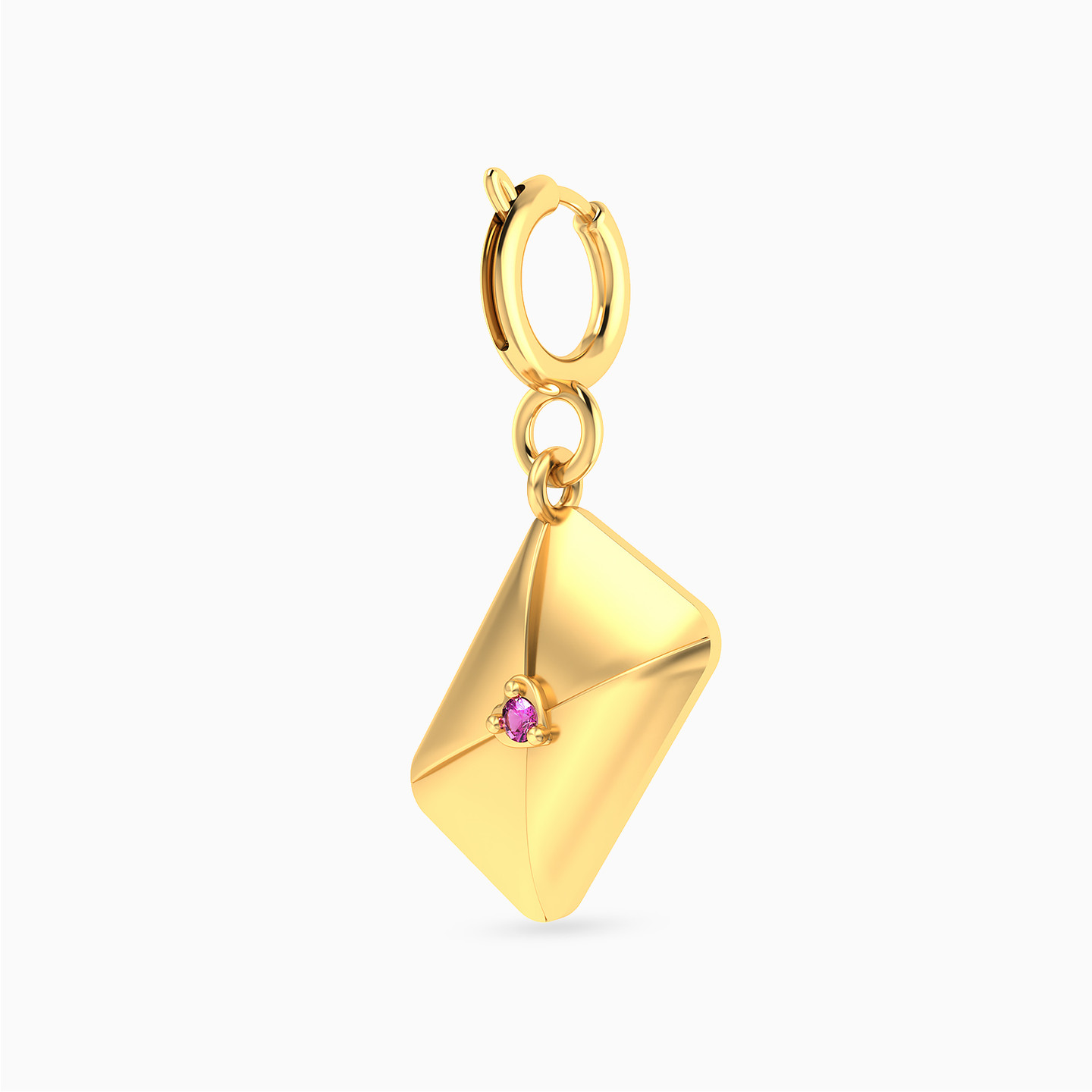 Envelope Shaped Rose Stone Charm in 14K Gold - 2 Envelope Shaped Rose Stone Charm in 14K Gold - 2