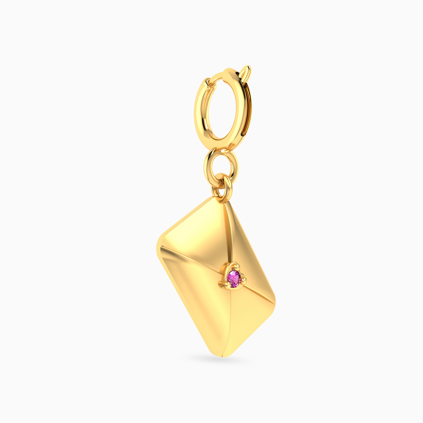 Envelope Shaped Rose Stone Charm in 14K Gold - 3 Envelope Shaped Rose Stone Charm in 14K Gold - 3