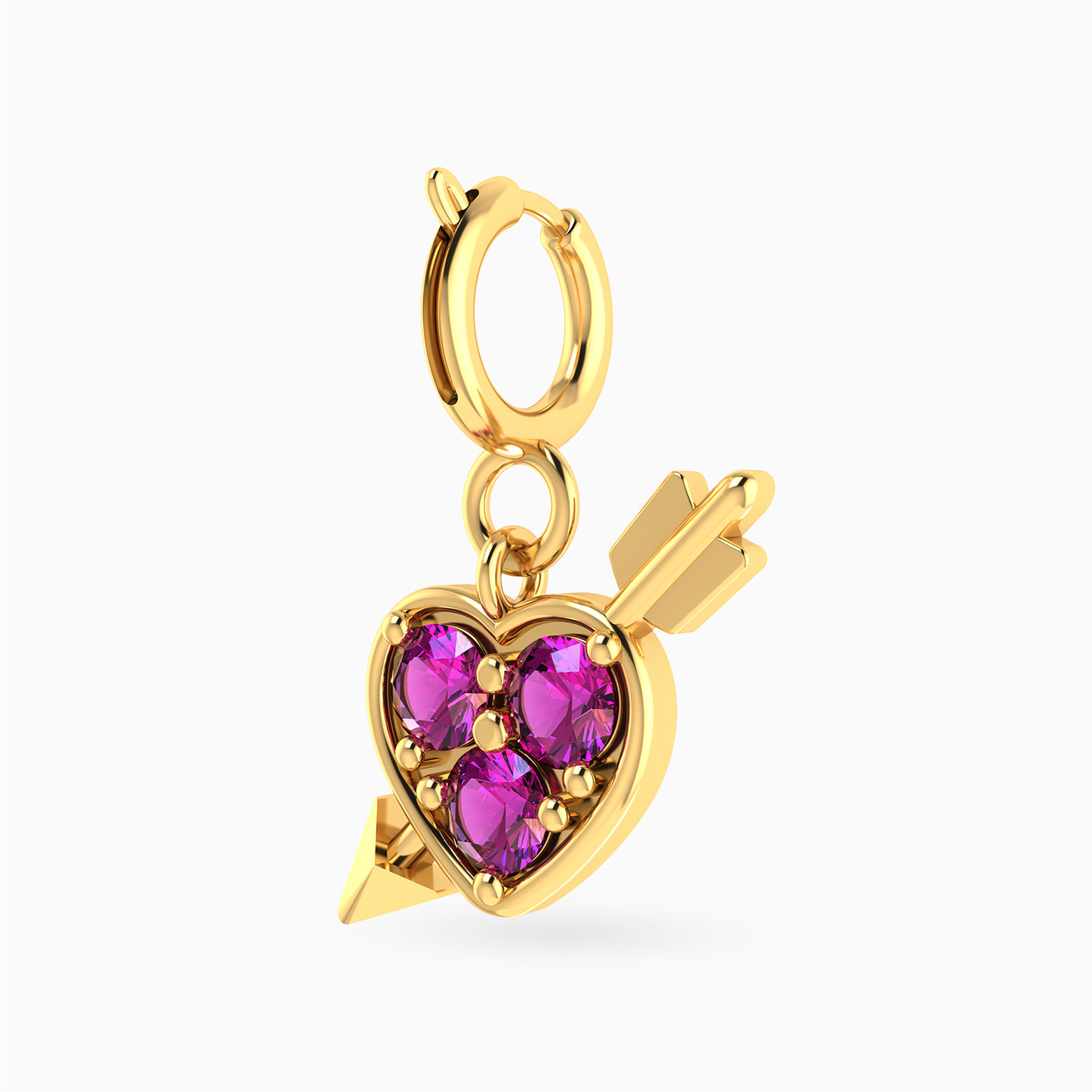 Heart Shaped Rose Stones Charm in 14K Gold - 2 Heart Shaped Rose Stones Charm in 14K Gold - 2