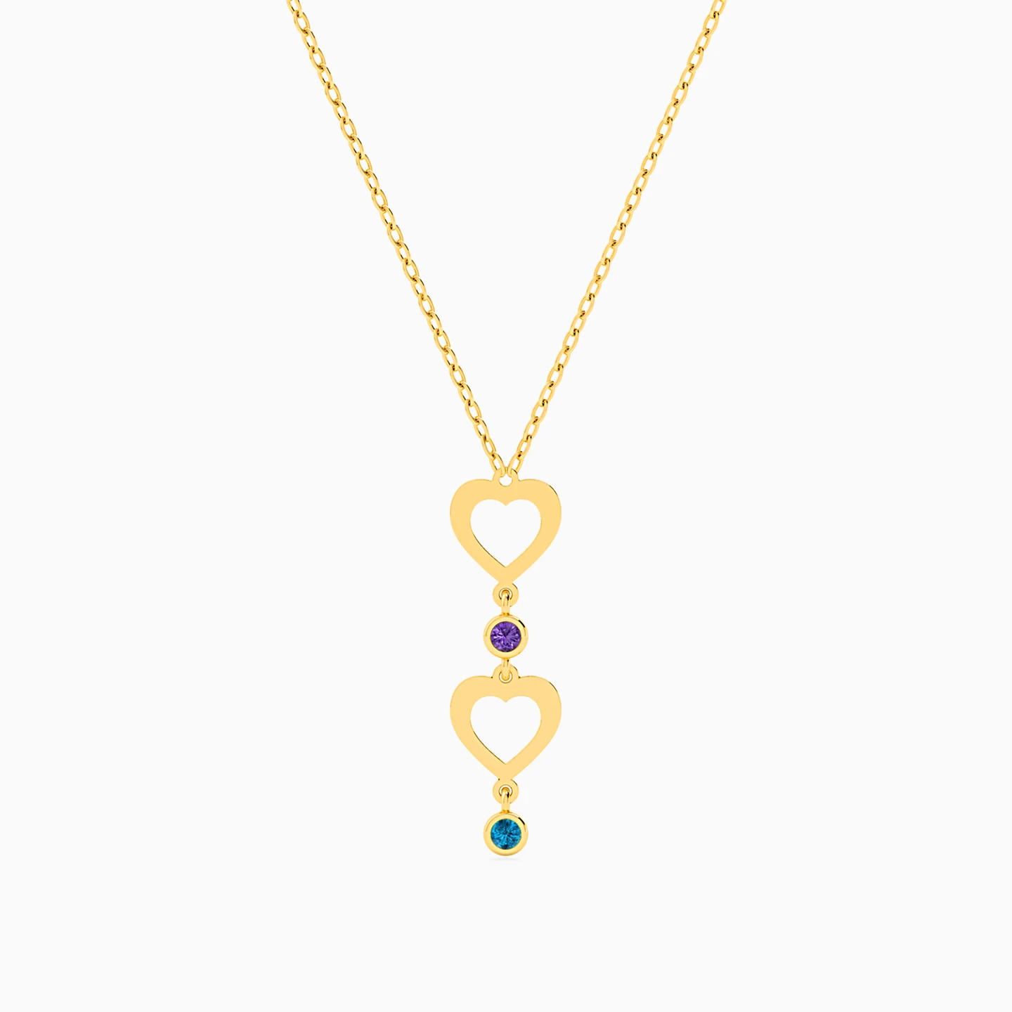 Heart Colored Stones Necklace in 14K Gold - 3 Heart Colored Stones Necklace in 14K Gold - 3