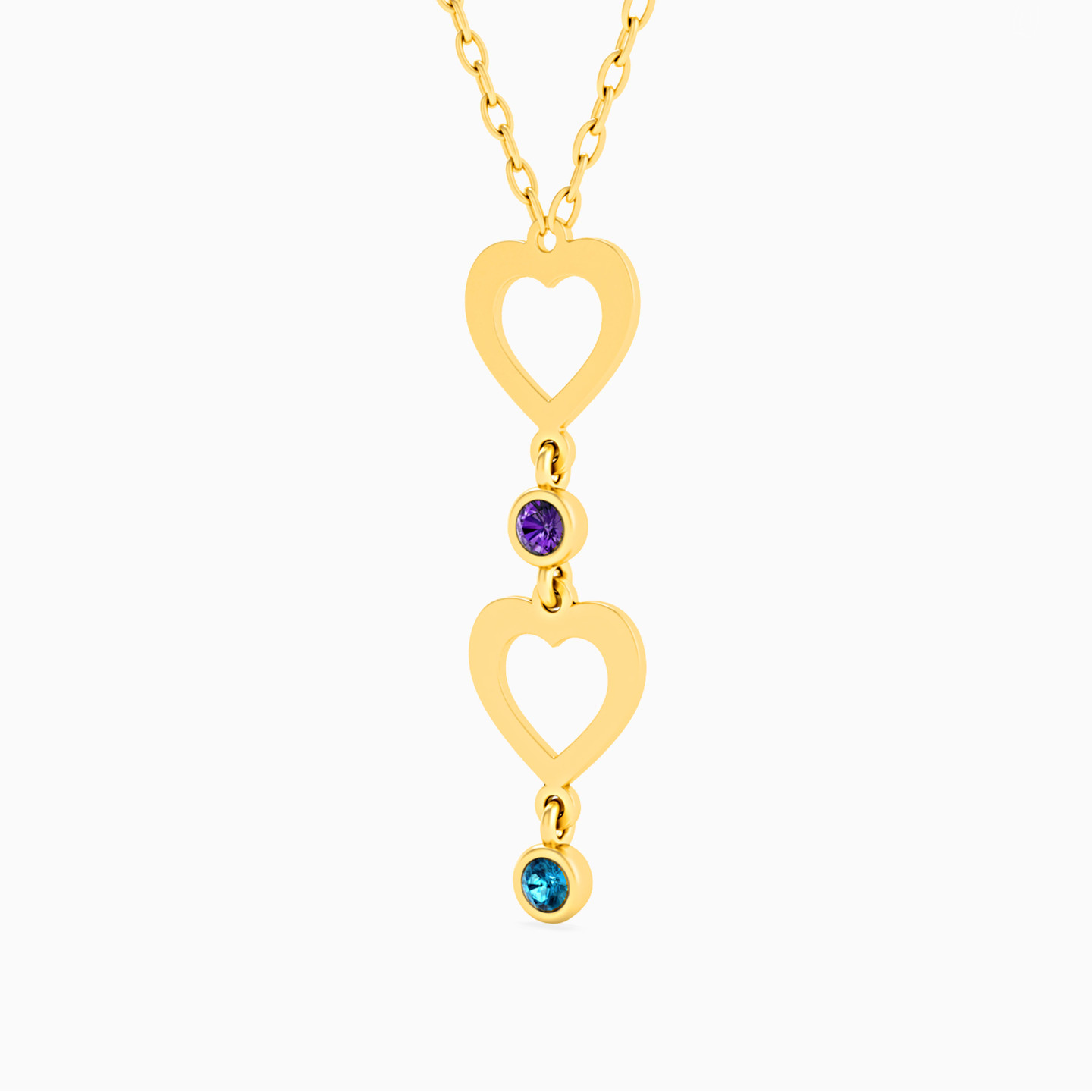 Heart Colored Stones Necklace in 14K Gold - 2 Heart Colored Stones Necklace in 14K Gold - 2