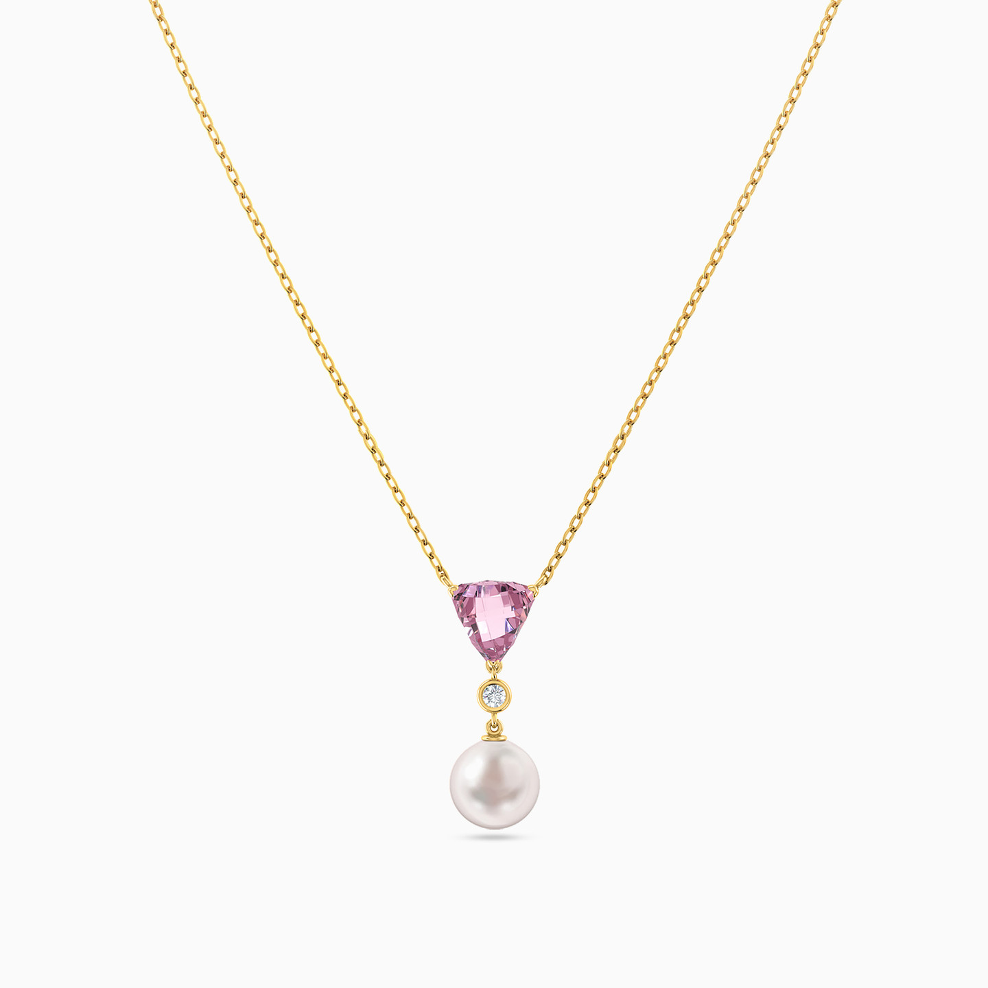 Triangle Pearl & Colored Stones Necklace in 14K Gold - 3 Triangle Pearl & Colored Stones Necklace in 14K Gold - 3