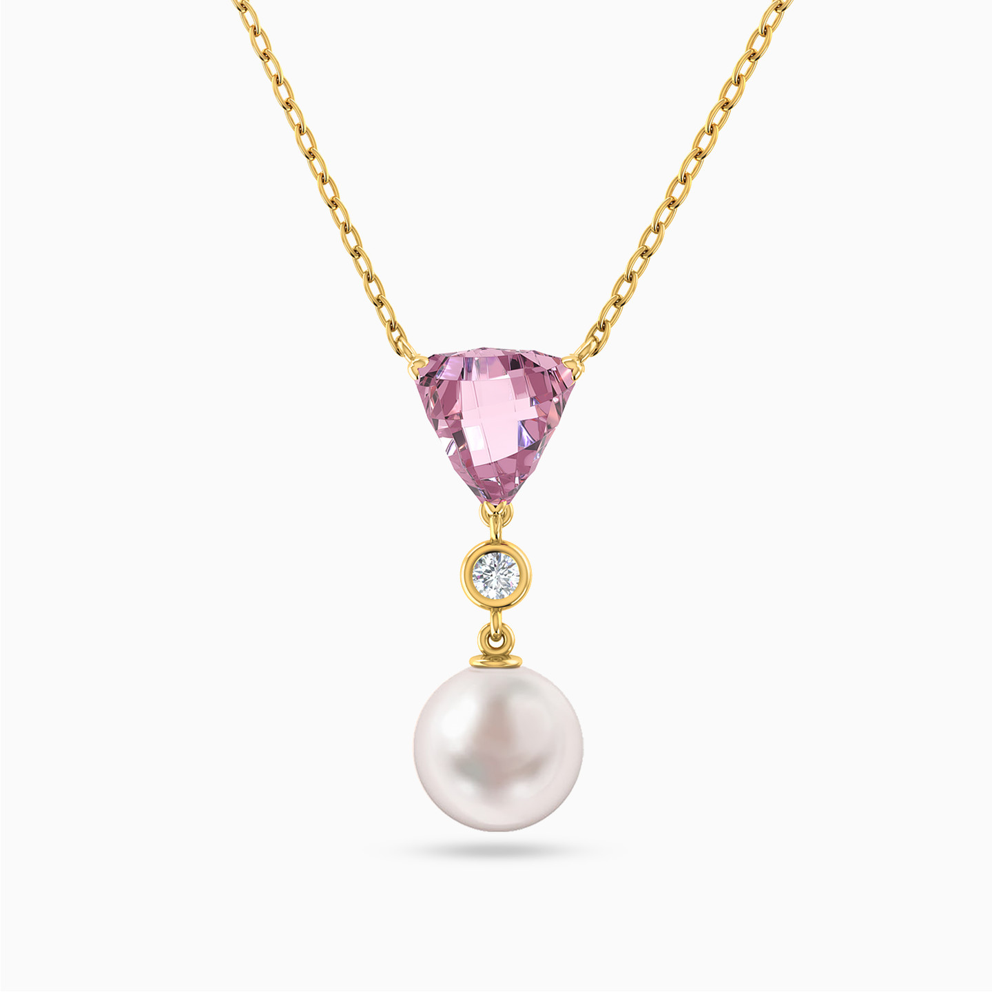 Triangle Pearl & Colored Stones Necklace in 14K Gold Triangle Pearl & Colored Stones Necklace in 14K Gold