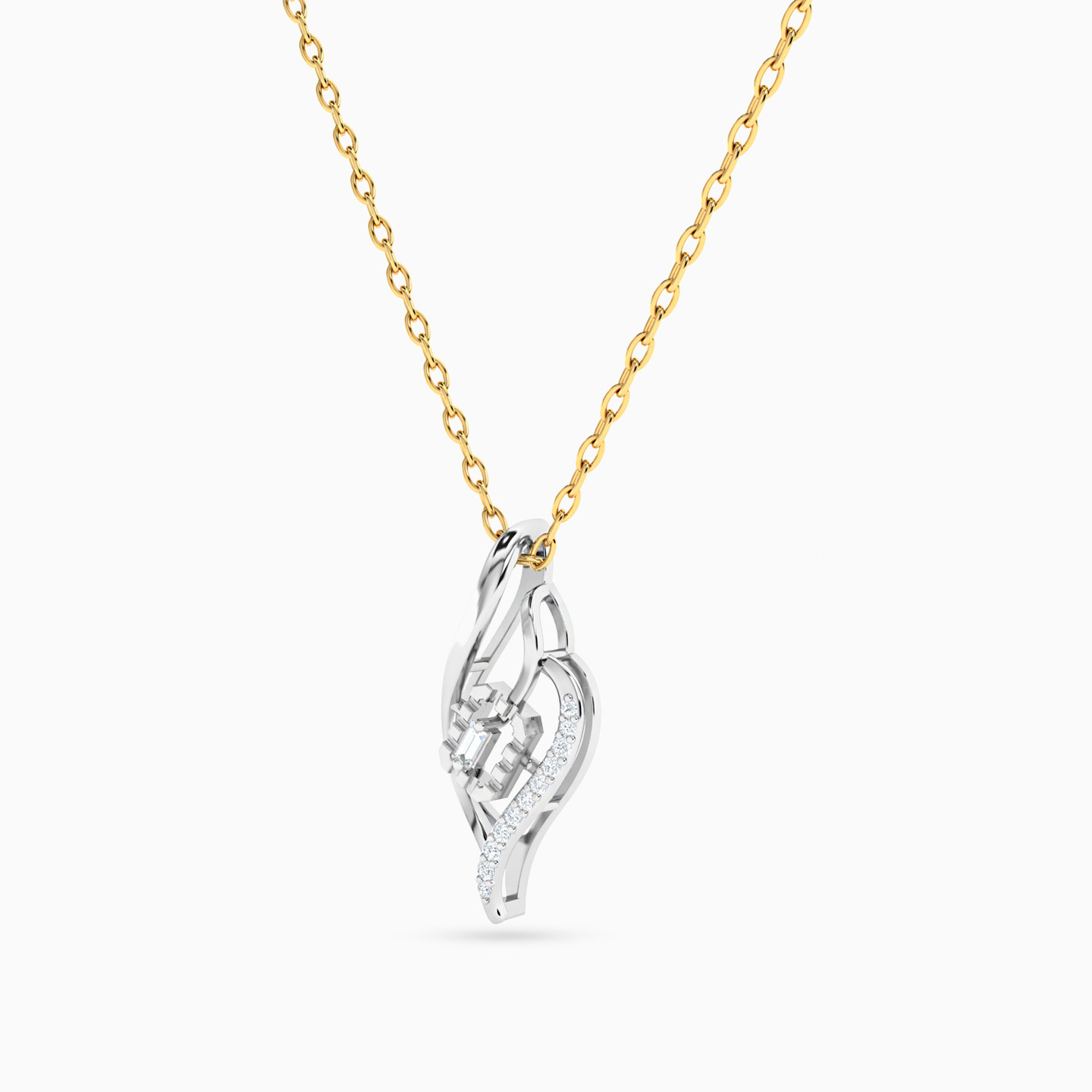 Leaf & Hexagon Diamond Necklace in 18K Gold - 2 Leaf & Hexagon Diamond Necklace in 18K Gold - 2