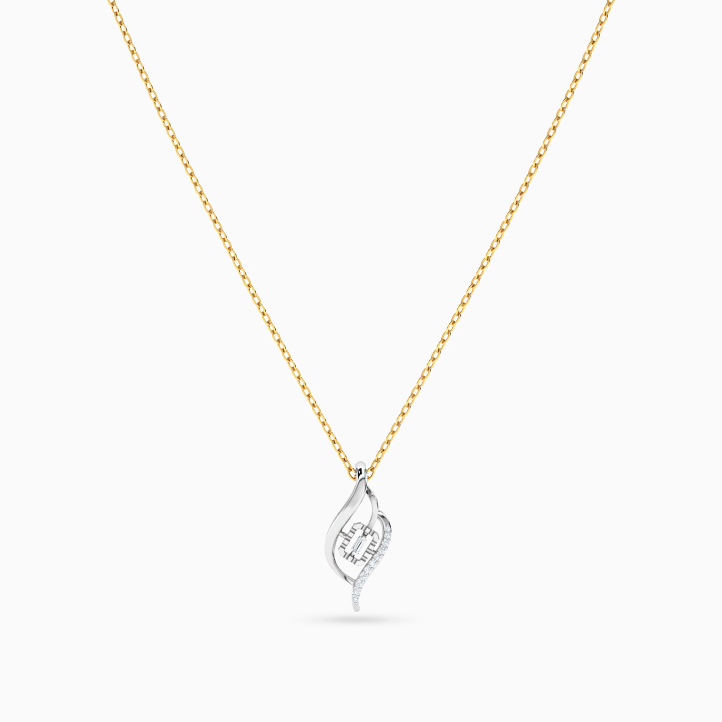 Leaf & Hexagon Diamond Necklace in 18K Gold - 3 Leaf & Hexagon Diamond Necklace in 18K Gold - 3