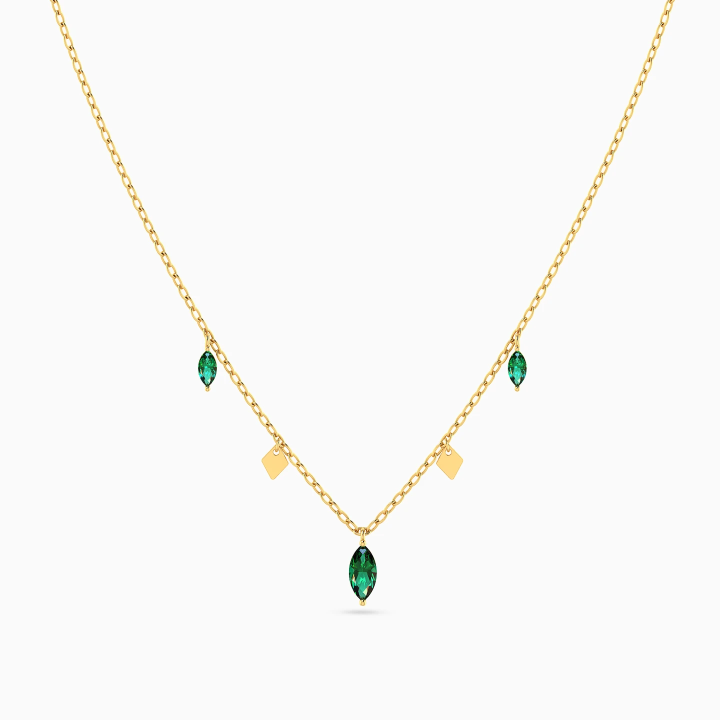 Marquise Green Stones Necklace in 14K Gold - 3 Marquise Green Stones Necklace in 14K Gold - 3