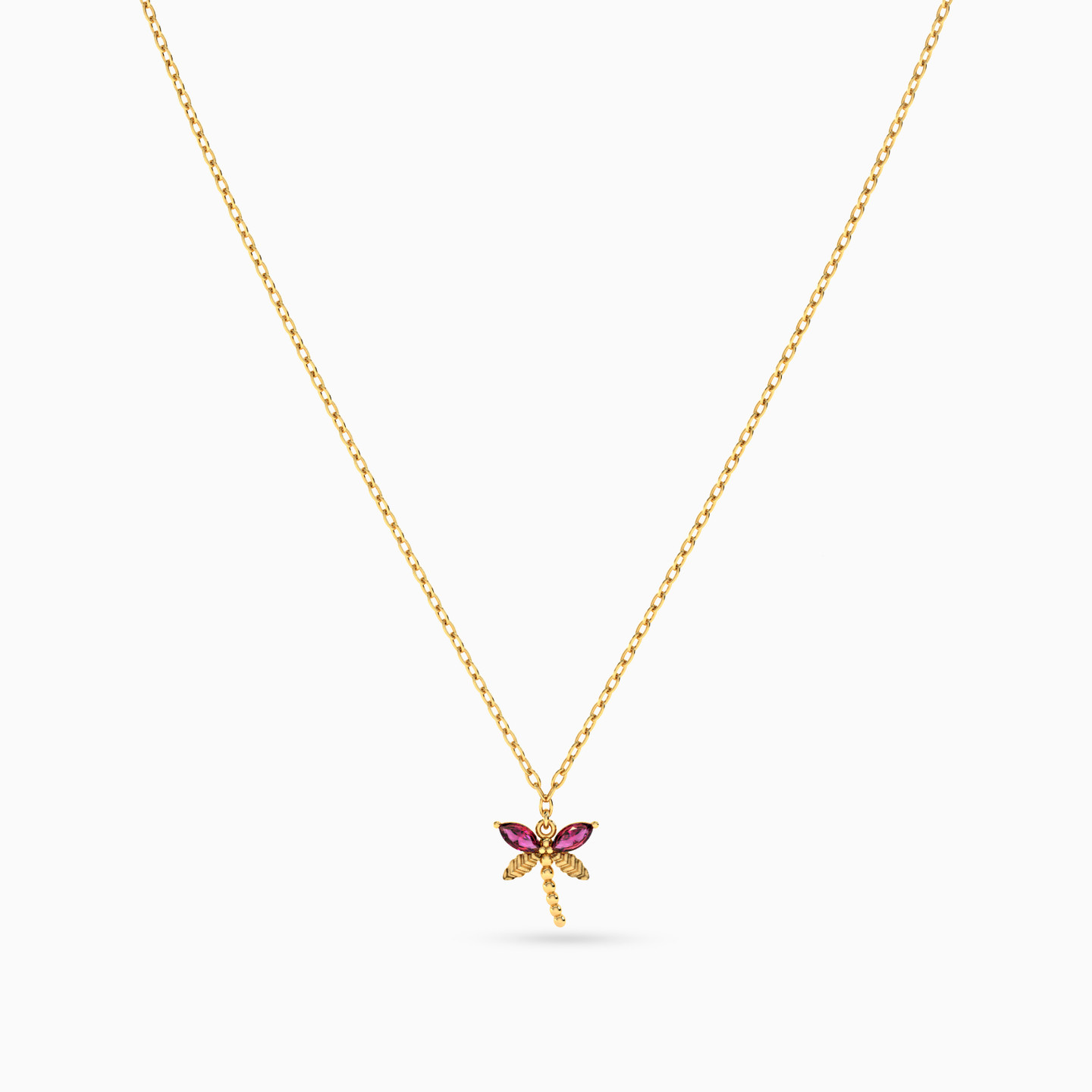 Dragonfly Rose Stone Necklace in 14K Gold - 3 Dragonfly Rose Stone Necklace in 14K Gold - 3