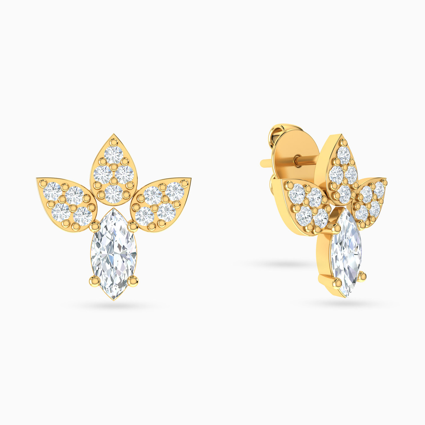 Marquise Cubic Zirconia Stud Earrings in 18K Gold - 2 Marquise Cubic Zirconia Stud Earrings in 18K Gold - 2