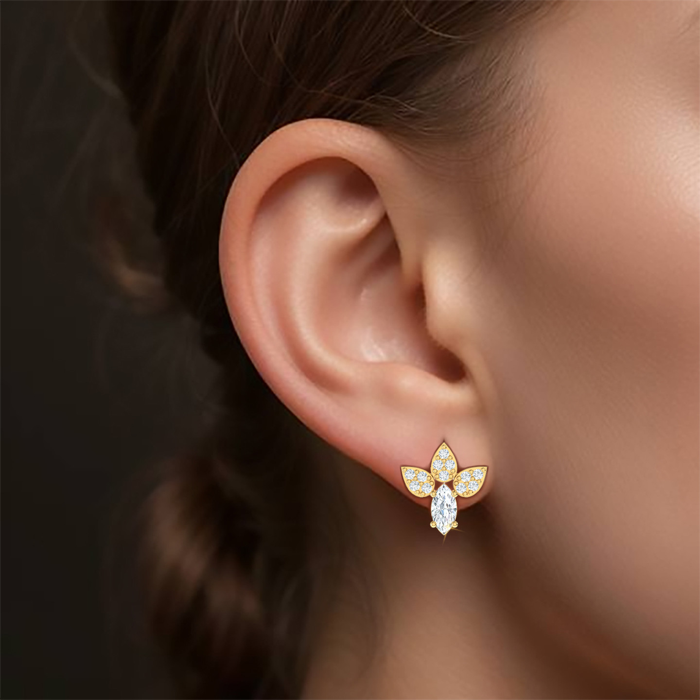 Marquise Cubic Zirconia Stud Earrings in 18K Gold - 4 Marquise Cubic Zirconia Stud Earrings in 18K Gold - 4