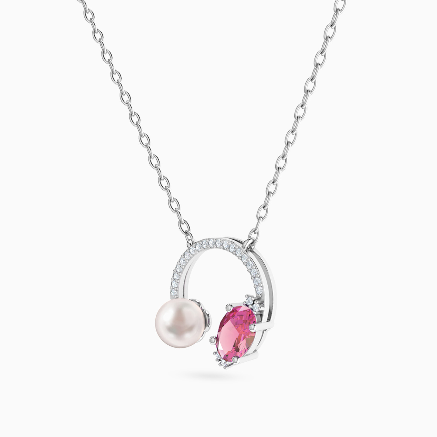 Multishaped Diamond Pearl & Colored Stones Necklace in 18K Gold - 2 Multishaped Diamond Pearl & Colored Stones Necklace in 18K Gold - 2