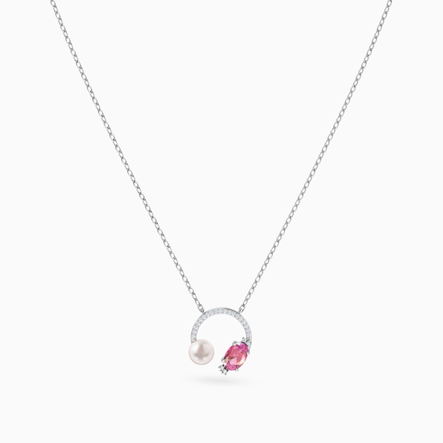 Multishaped Diamond Pearl & Colored Stones Necklace in 18K Gold - 3 Multishaped Diamond Pearl & Colored Stones Necklace in 18K Gold - 3
