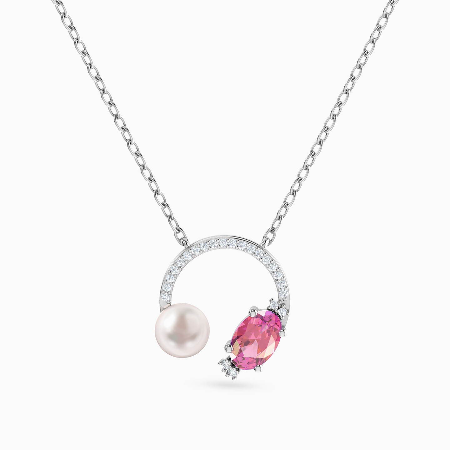 Multishaped Diamond Pearl & Colored Stones Necklace in 18K Gold Multishaped Diamond Pearl & Colored Stones Necklace in 18K Gold