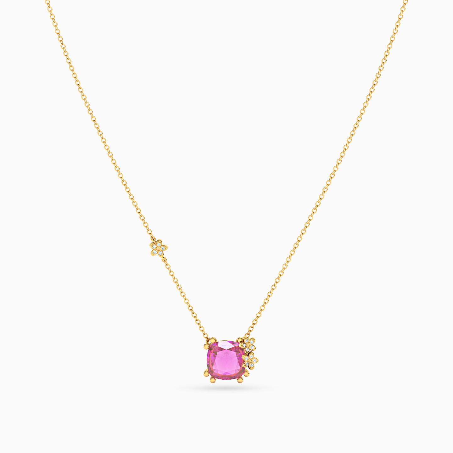 سلسلة ذهب مربع عيار 18 قيراط مزينة بالألماس وحجر وردي - 3 سلسلة ذهب مربع عيار 18 قيراط مزينة بالألماس وحجر وردي - 3