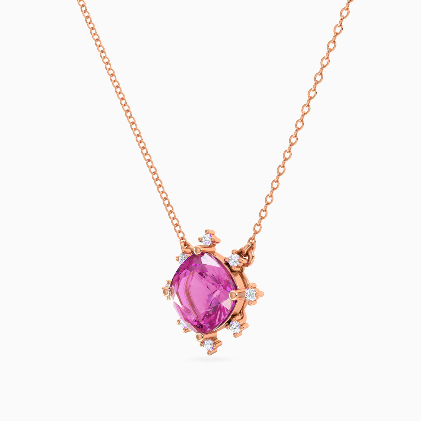 سلسلة ذهب دائري عيار 18 قيراط مزينة بالألماس وحجر وردي - 2