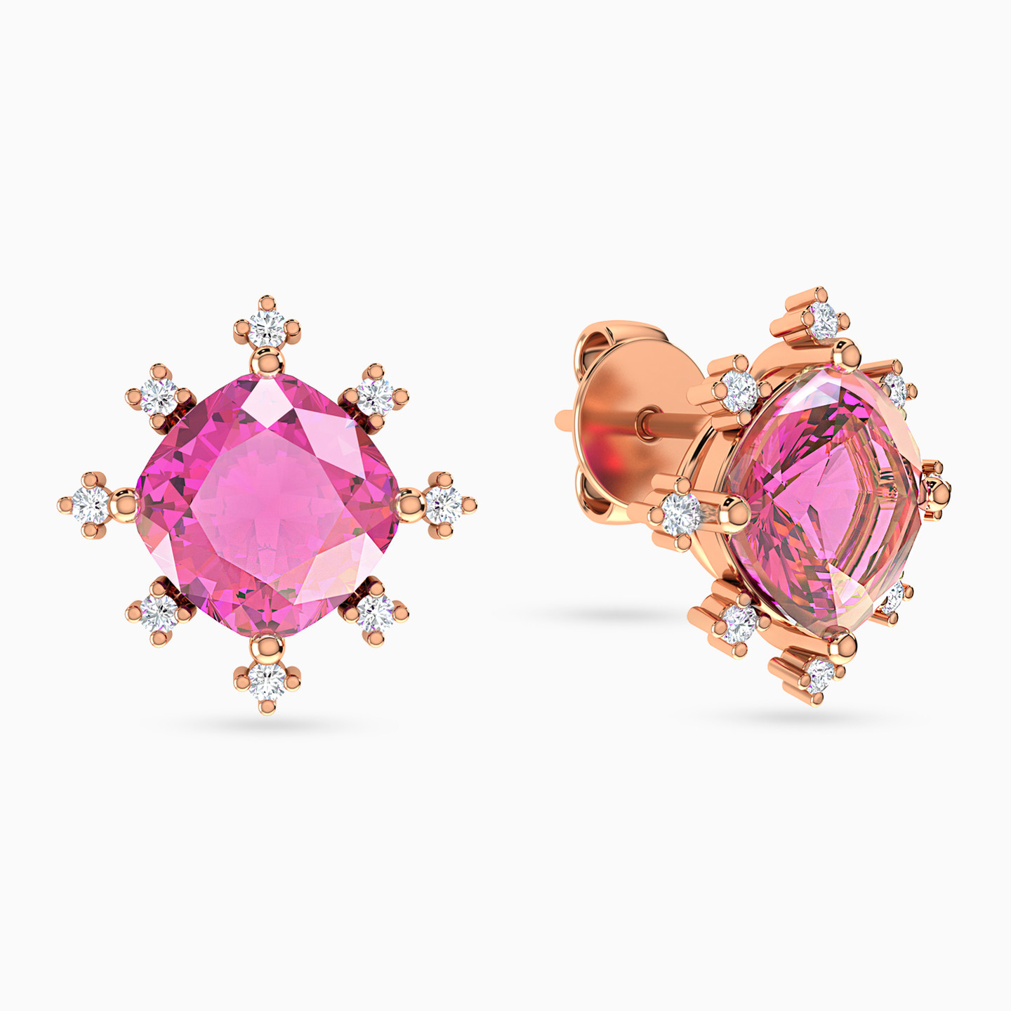 Circle Diamond & Rose Stone Stud Earrings in 18K Gold Circle Diamond & Rose Stone Stud Earrings in 18K Gold