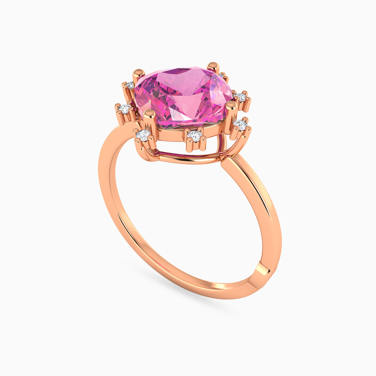 خاتم ذهب دائرة عيار 18 قيراط مزين بالألماس وحجر وردي - 2 خاتم ذهب دائرة عيار 18 قيراط مزين بالألماس وحجر وردي - 2