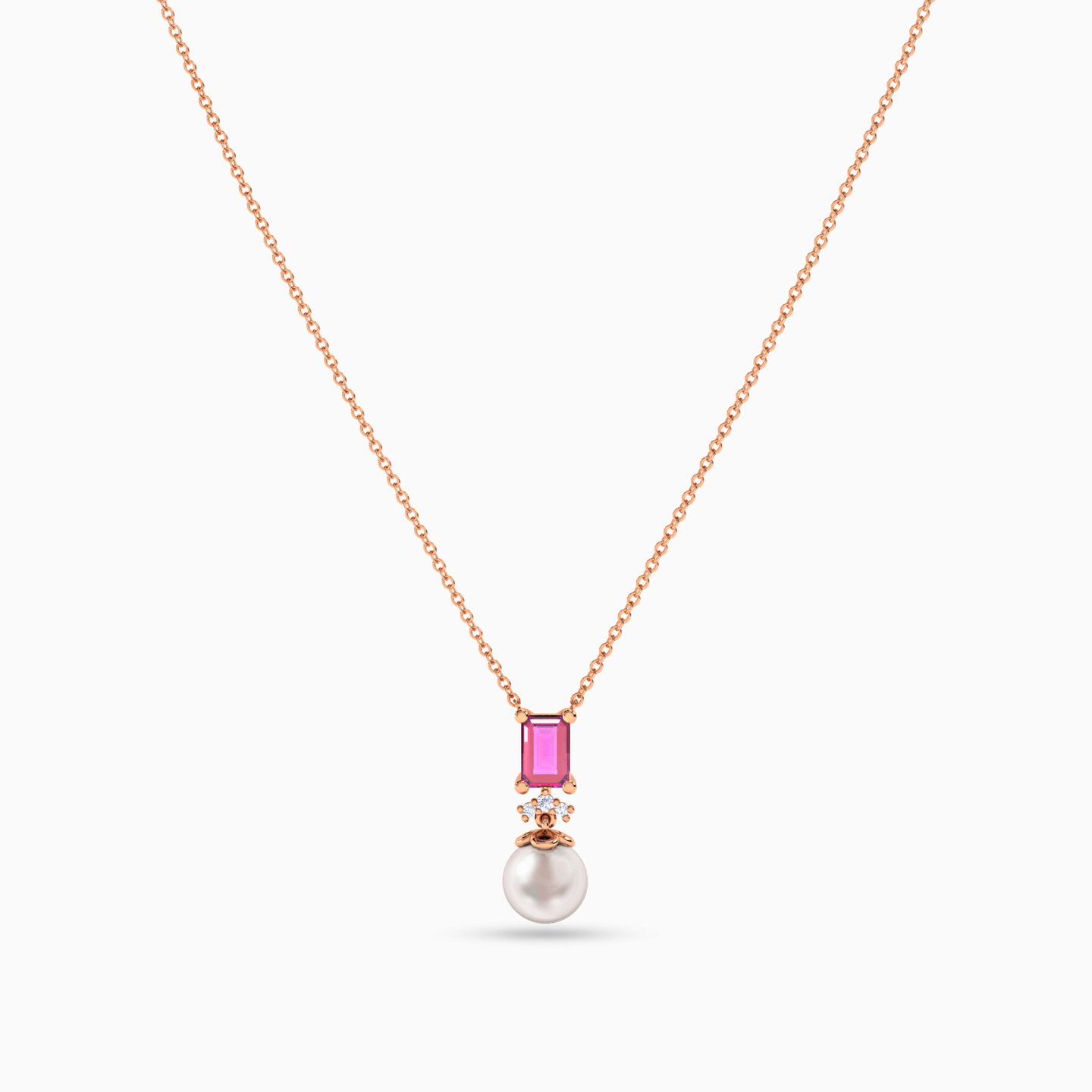 Multishaped Diamond Pearl & Colored Stones Pendant in 18K Gold - 3 Multishaped Diamond Pearl & Colored Stones Pendant in 18K Gold - 3