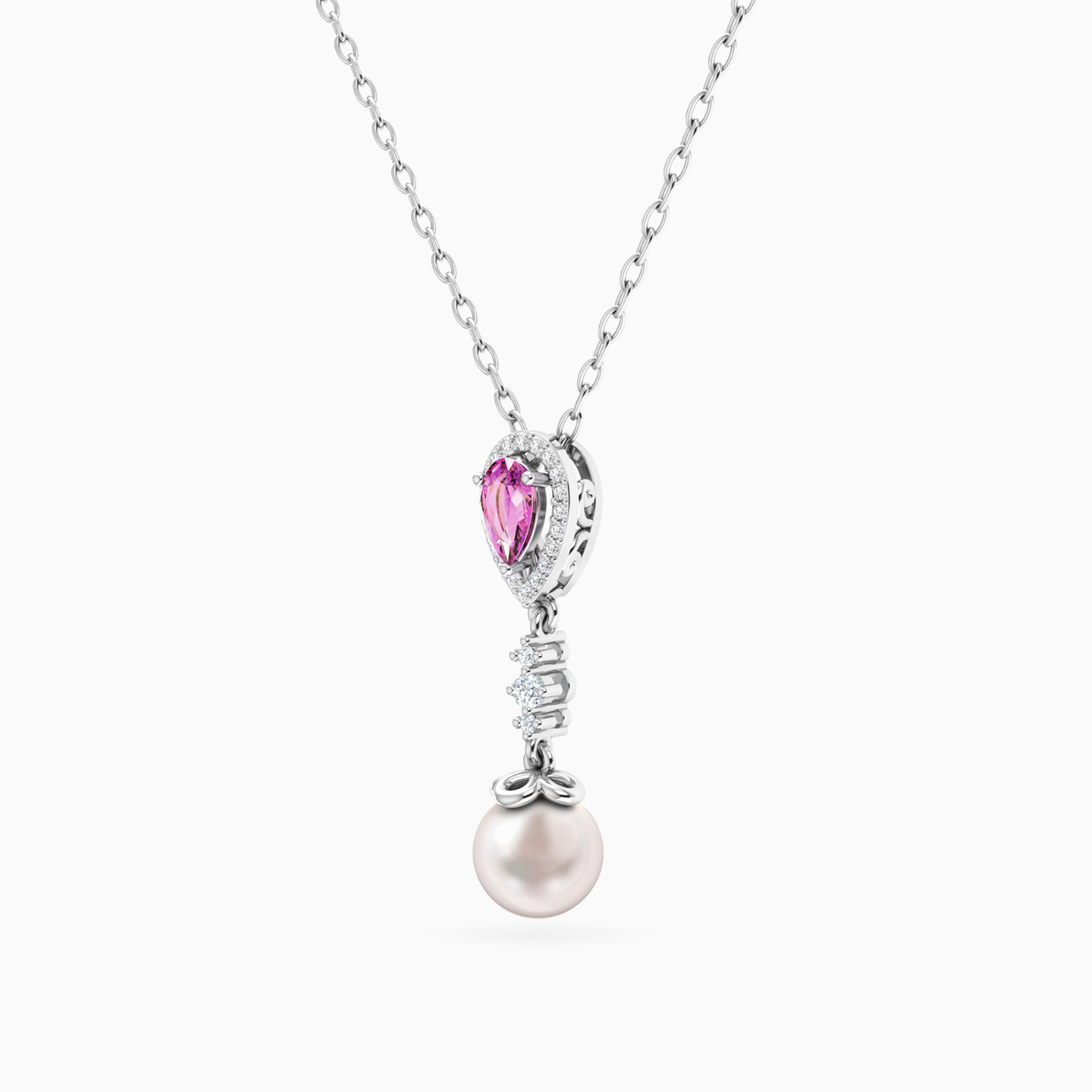 Multishaped Diamond & Pearl Pendant in 18K Gold - 2 Multishaped Diamond & Pearl Pendant in 18K Gold - 2
